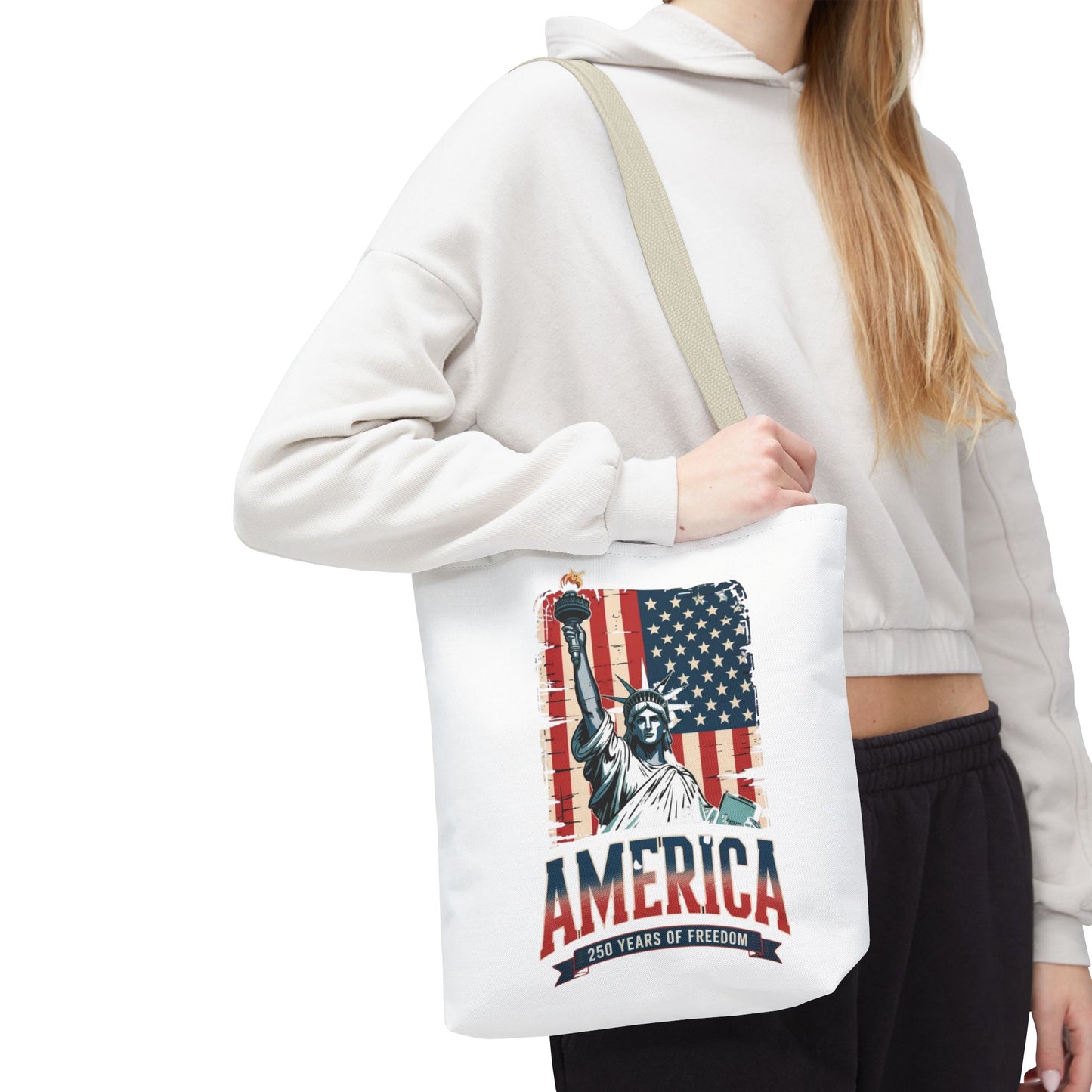 #250 Statue of Liberty American Flag 'America' Patriotic Independence Day Tote Bag