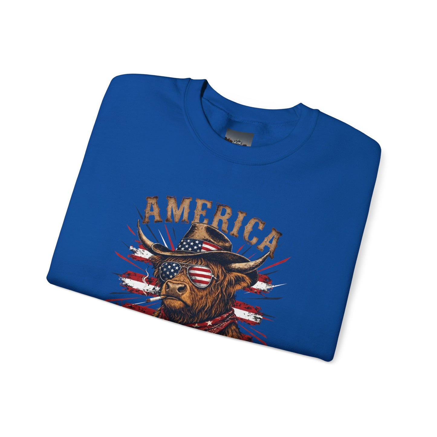 #250 America 250 Strong Patriotic Bull with American Flag Sweatshirt