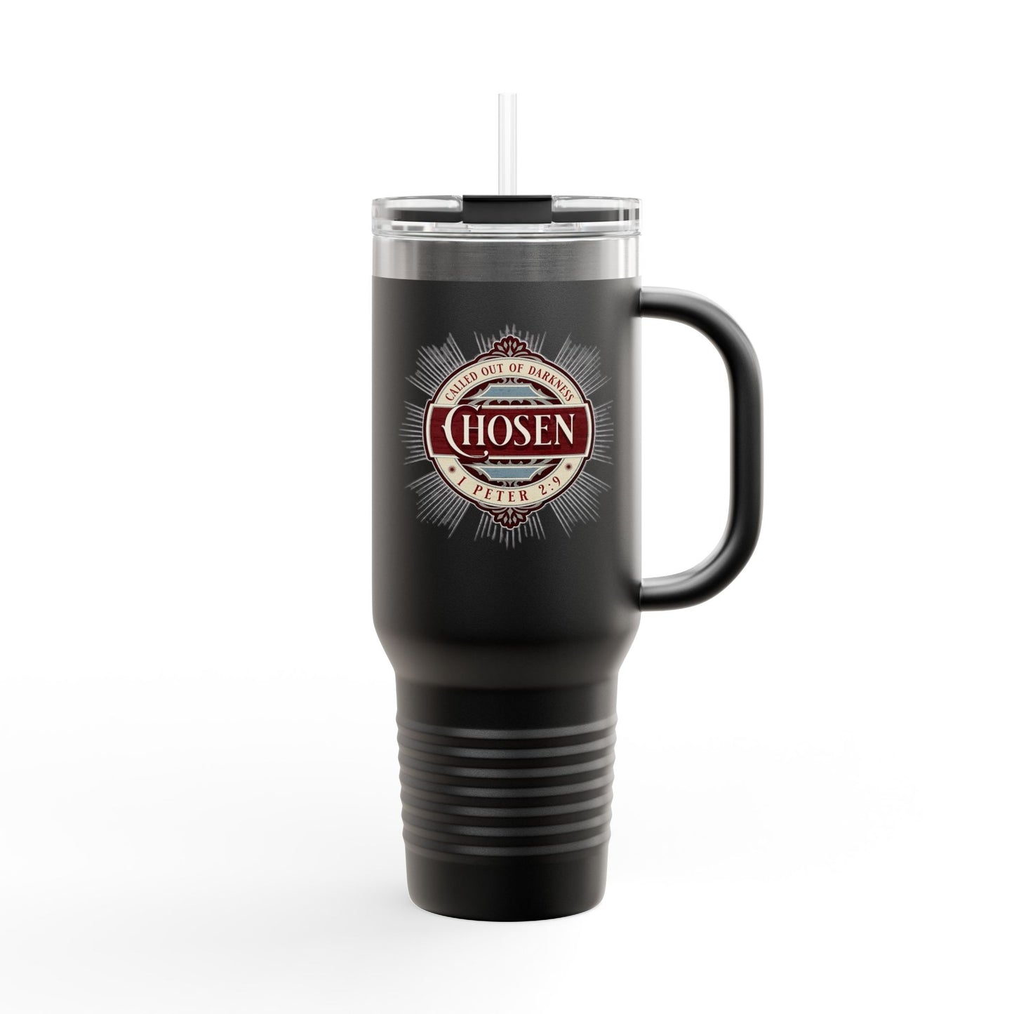Chosen 40oz Insulated Travel Mug – "Called Out of Darkness" Faith Tumbler with Handle, Vacuum-Sealed