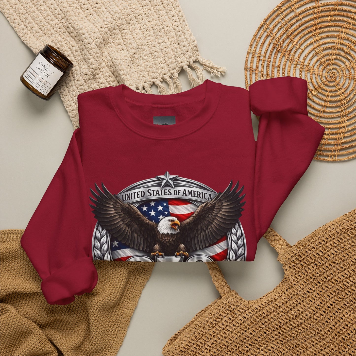 #250 Patriotic Bald Eagle 250 United States Emblem Crewneck Sweatshirt