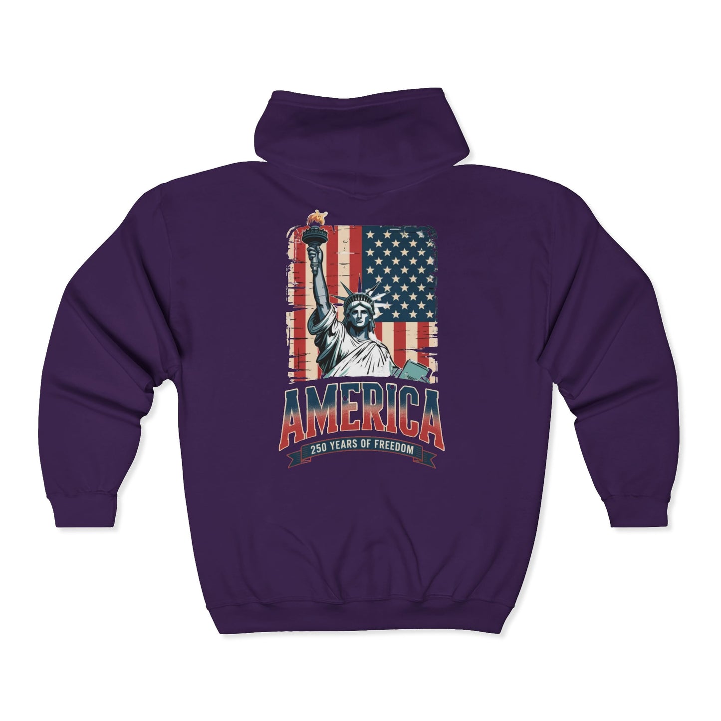 #250 Statue of Liberty American Flag 'America' Patriotic Independence Day Zip Hoodie