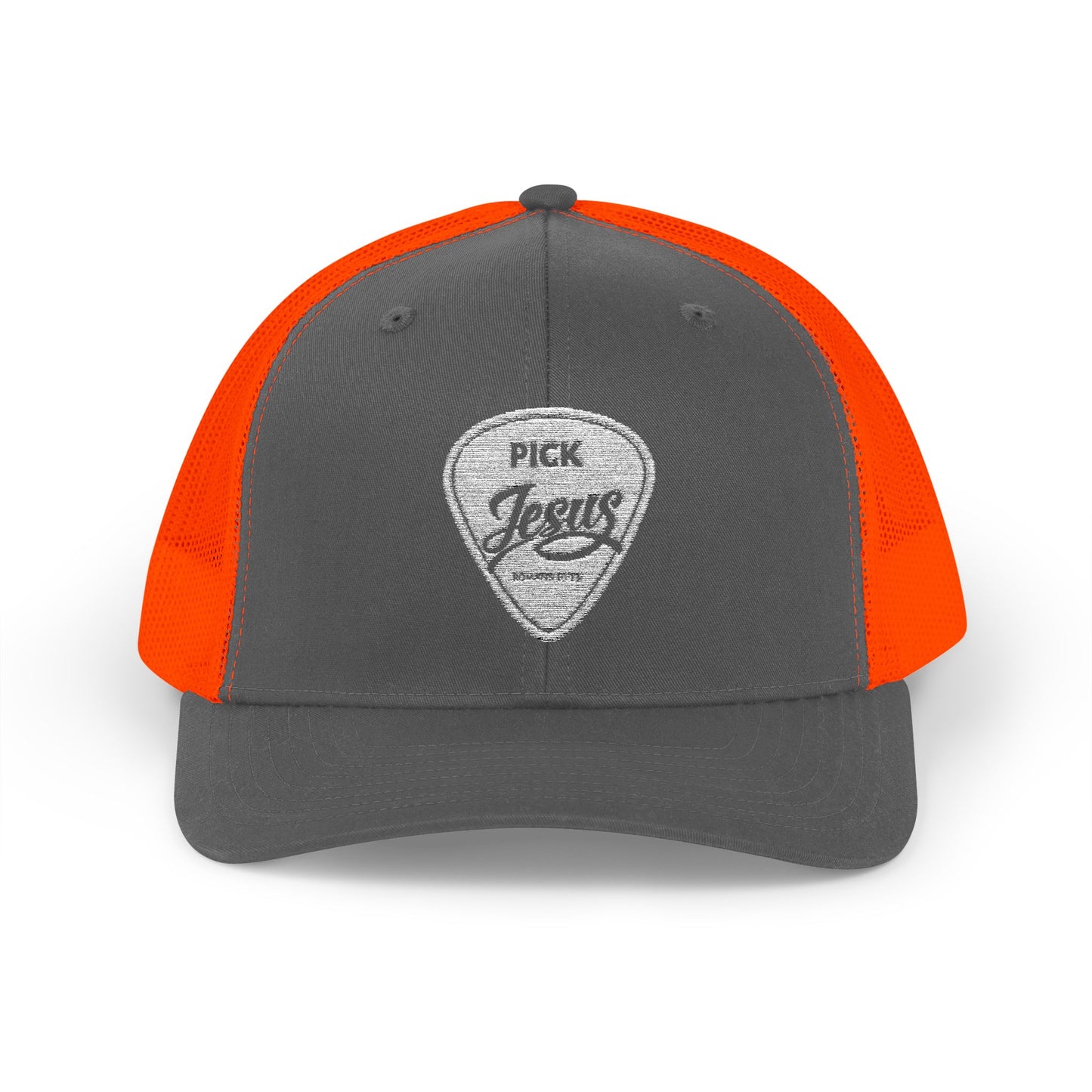 Pick Jesus Guitar Pick Snapback Trucker Cap Christian Guitar Pick Design (Romans 10:13)