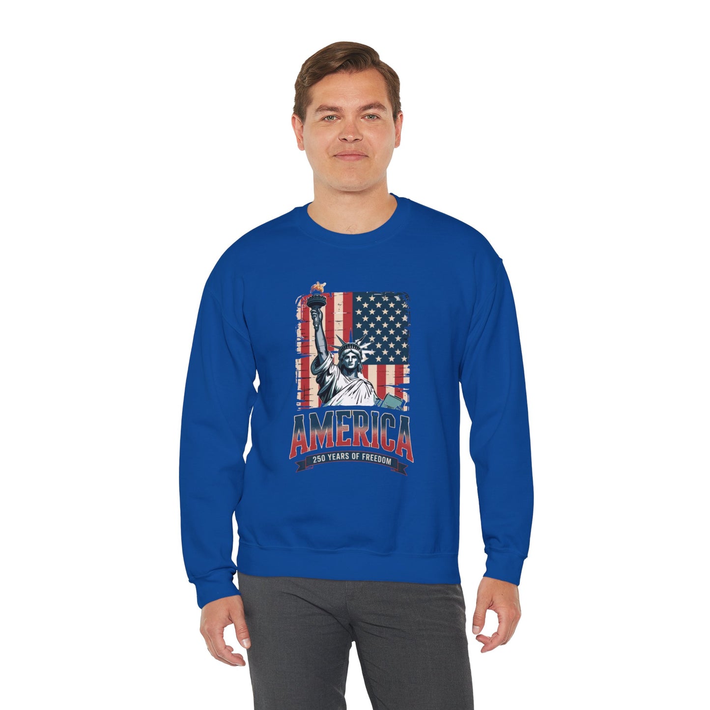 #250 Statue of Liberty American Flag 'America' Patriotic Independence Day Crewneck Sweatshirt