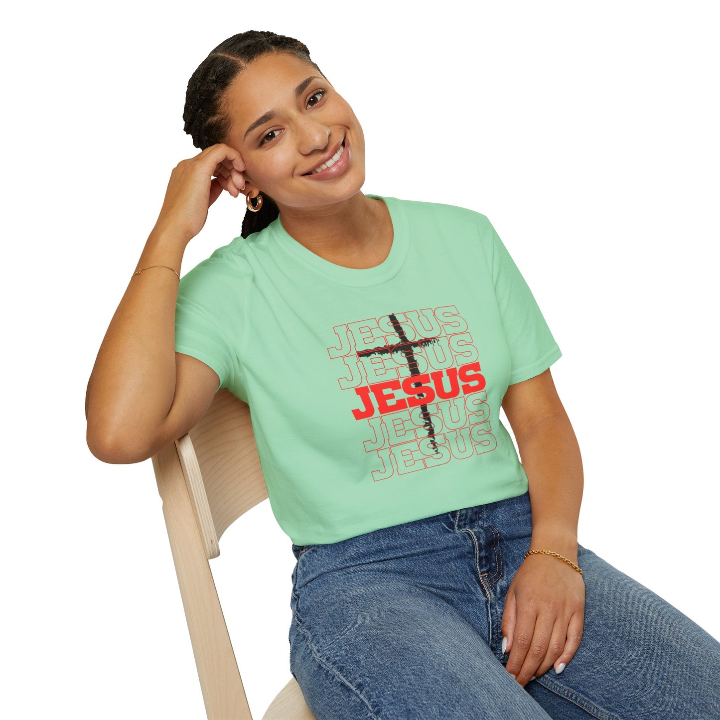 Jesus Cross Red Text Black Cross Graphic T-Shirt — Religious Faith Tee