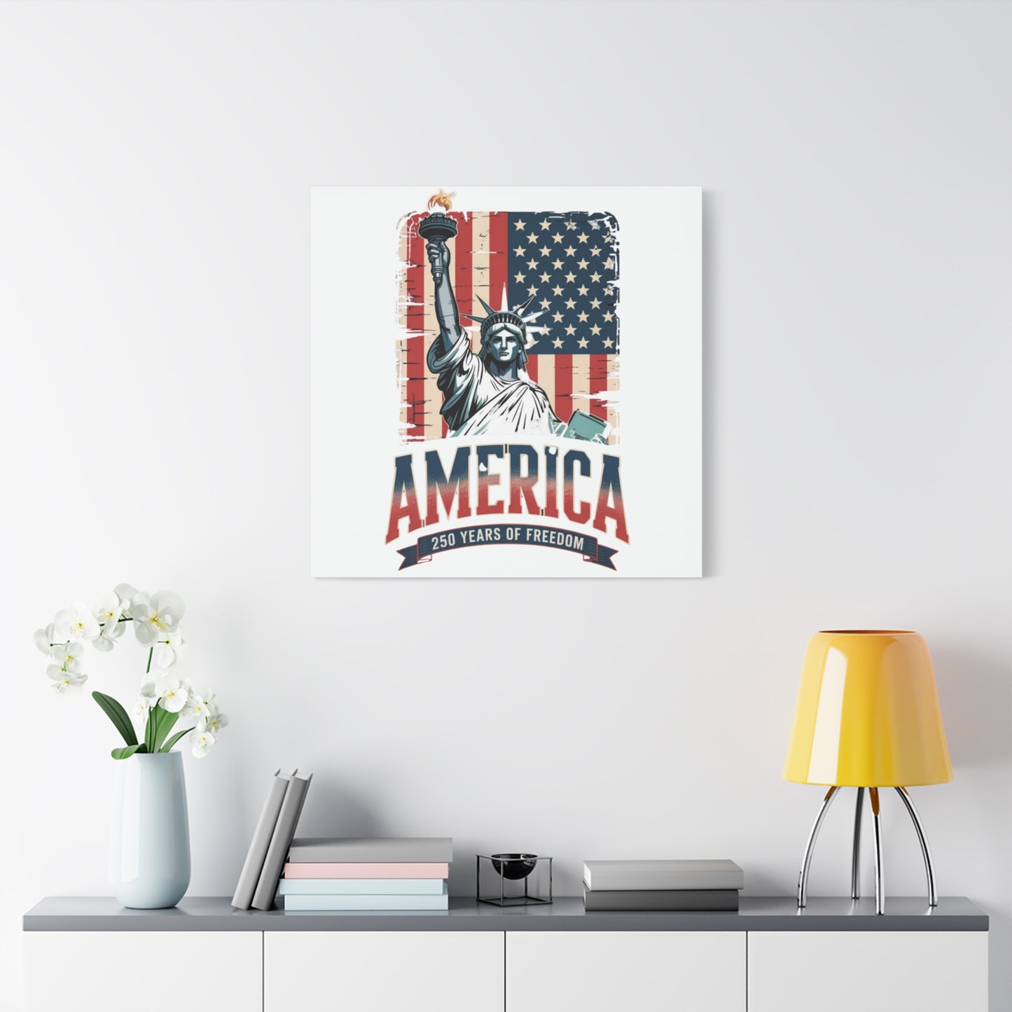 #250 Statue of Liberty American Flag 'America' Patriotic Independence Day Matte Canvas Wall Art