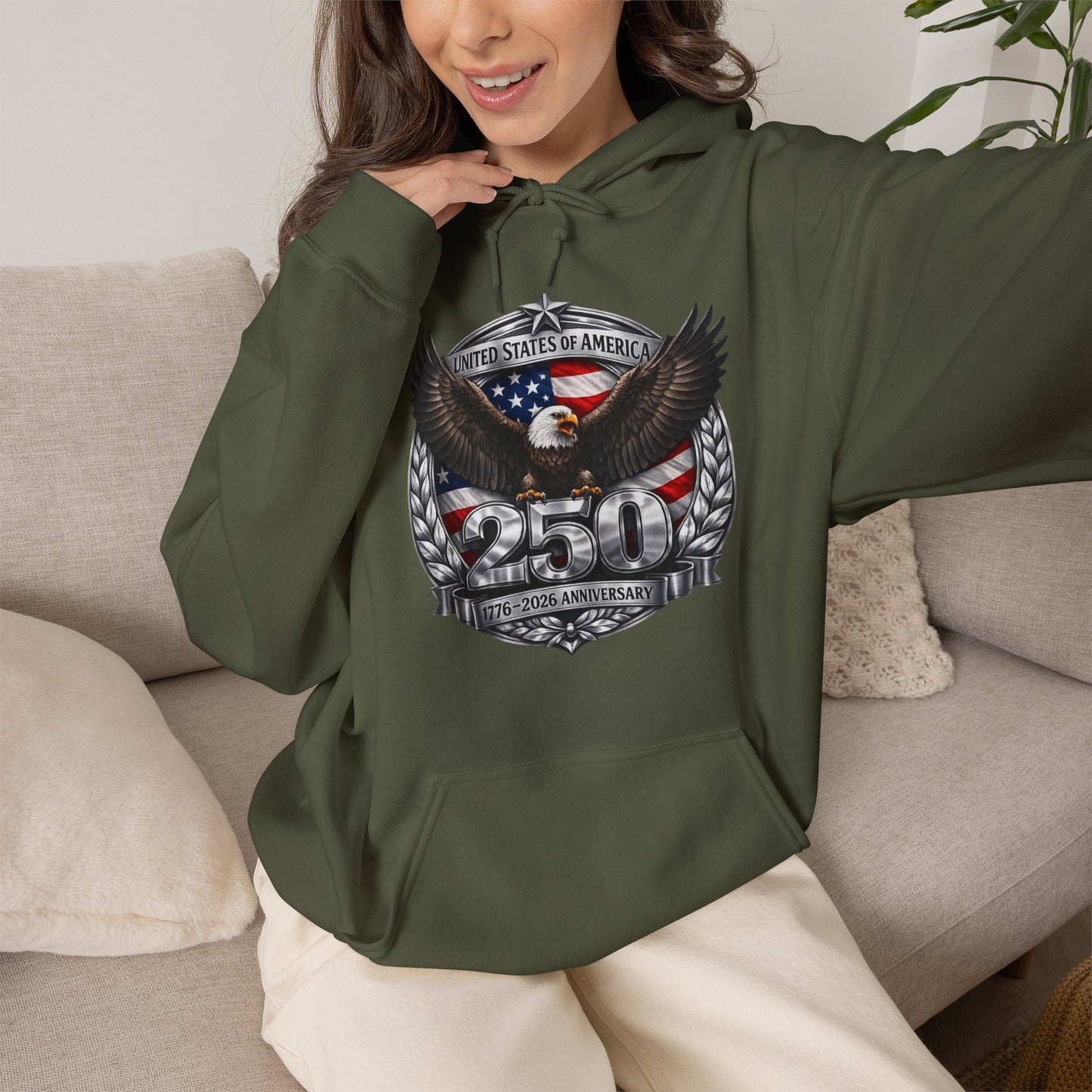 #250 Patriotic Bald Eagle 250 United States Emblem Hoodie