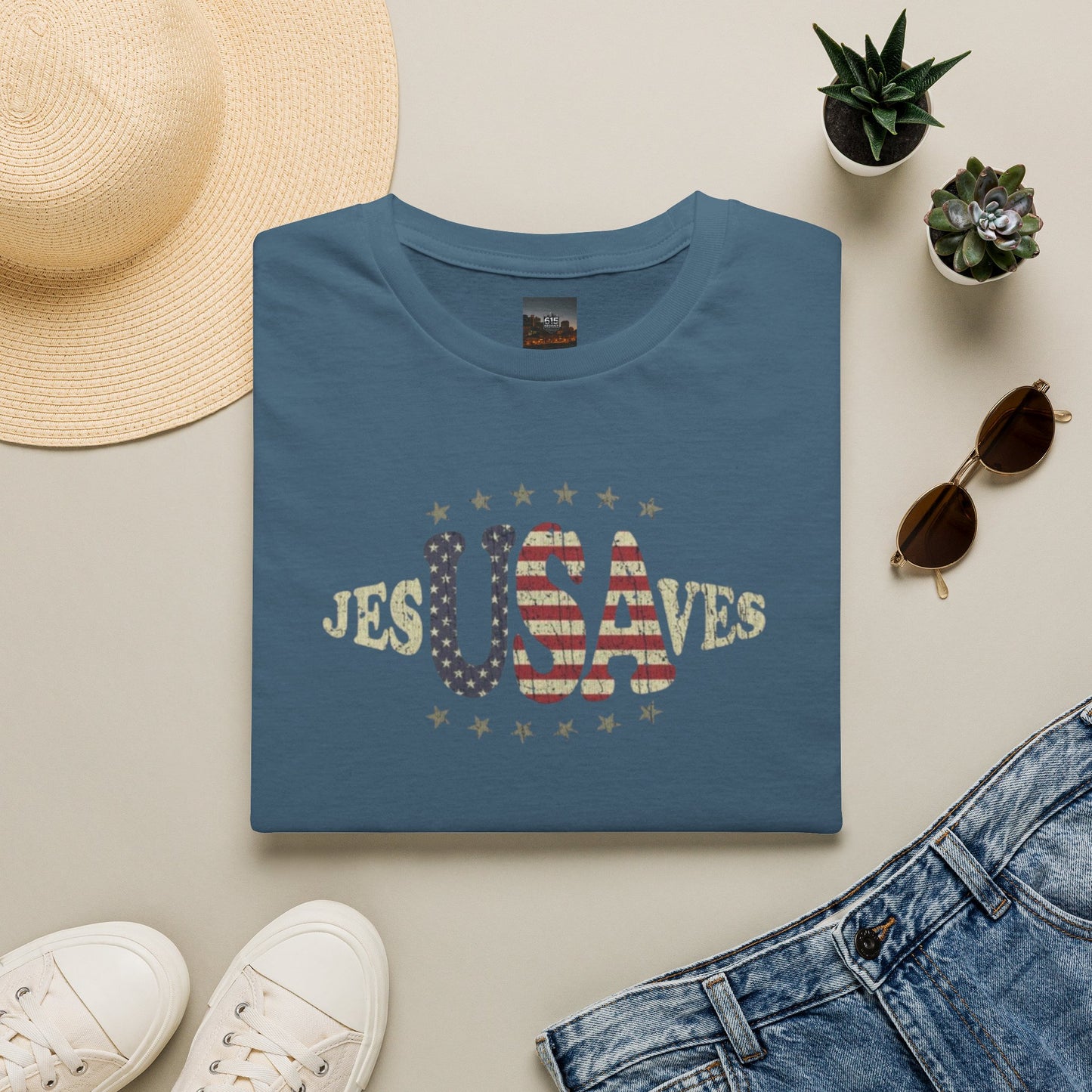 JesUSAves Patriotic T-Shirt — American Flag Christian Faith Tee