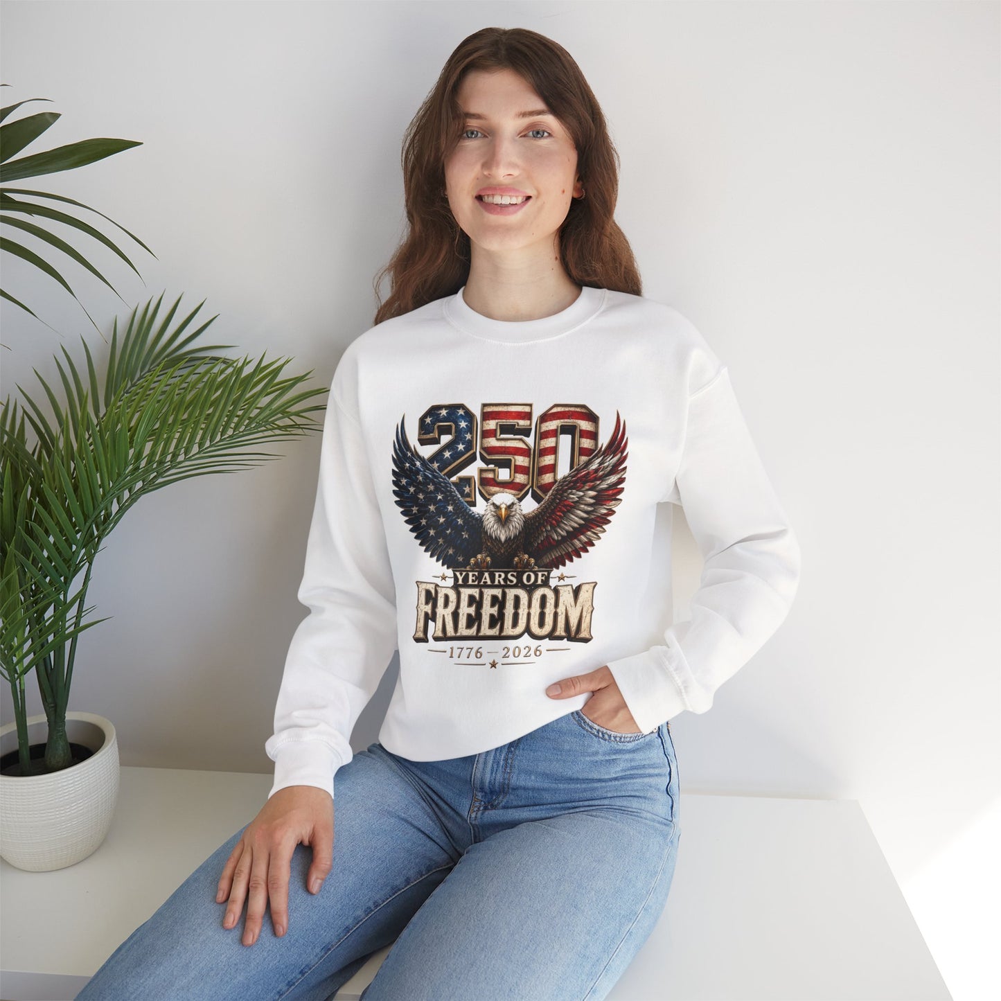 #250 250 Years of Freedom Eagle Patriotic American Flag Anniversary (1776–2026) Crewneck Sweatshirt