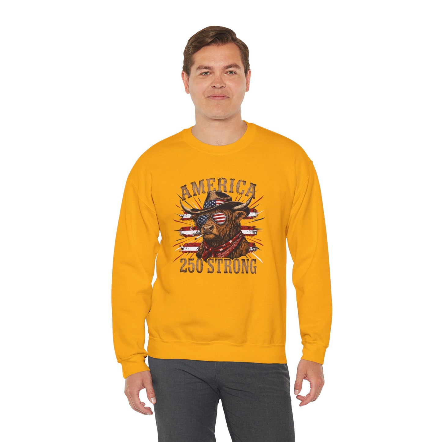 #250 America 250 Strong Patriotic Bull with American Flag Sweatshirt