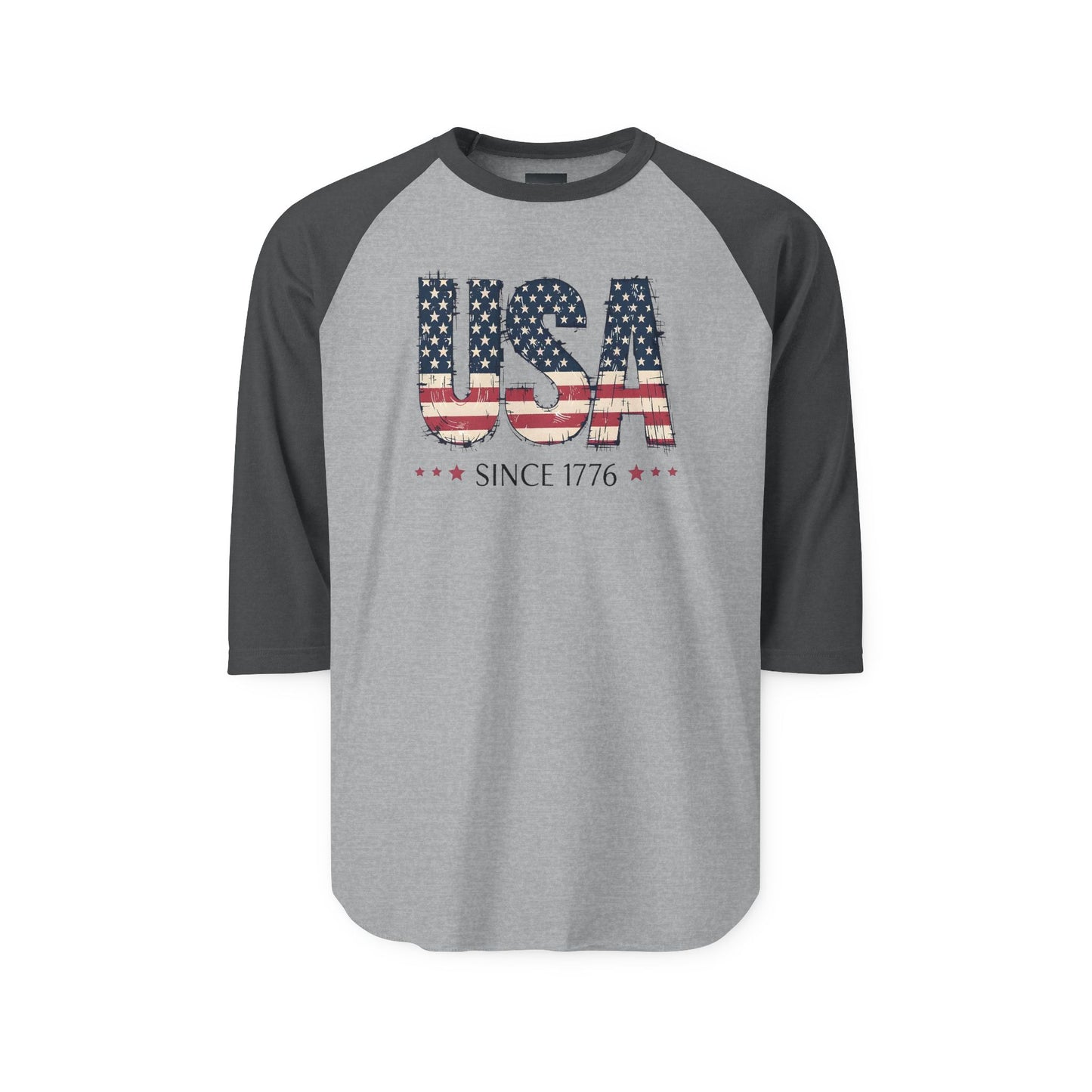 #250 USA Flag "USA Since 1776" Patriotic Raglan Shirt Baseball Tee