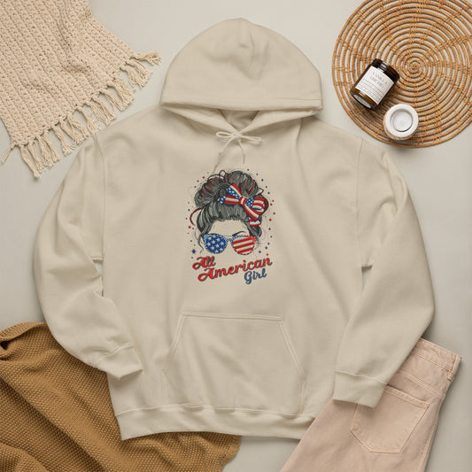 #250 "All American Girl" Patriotic Messy Bun Hoodie