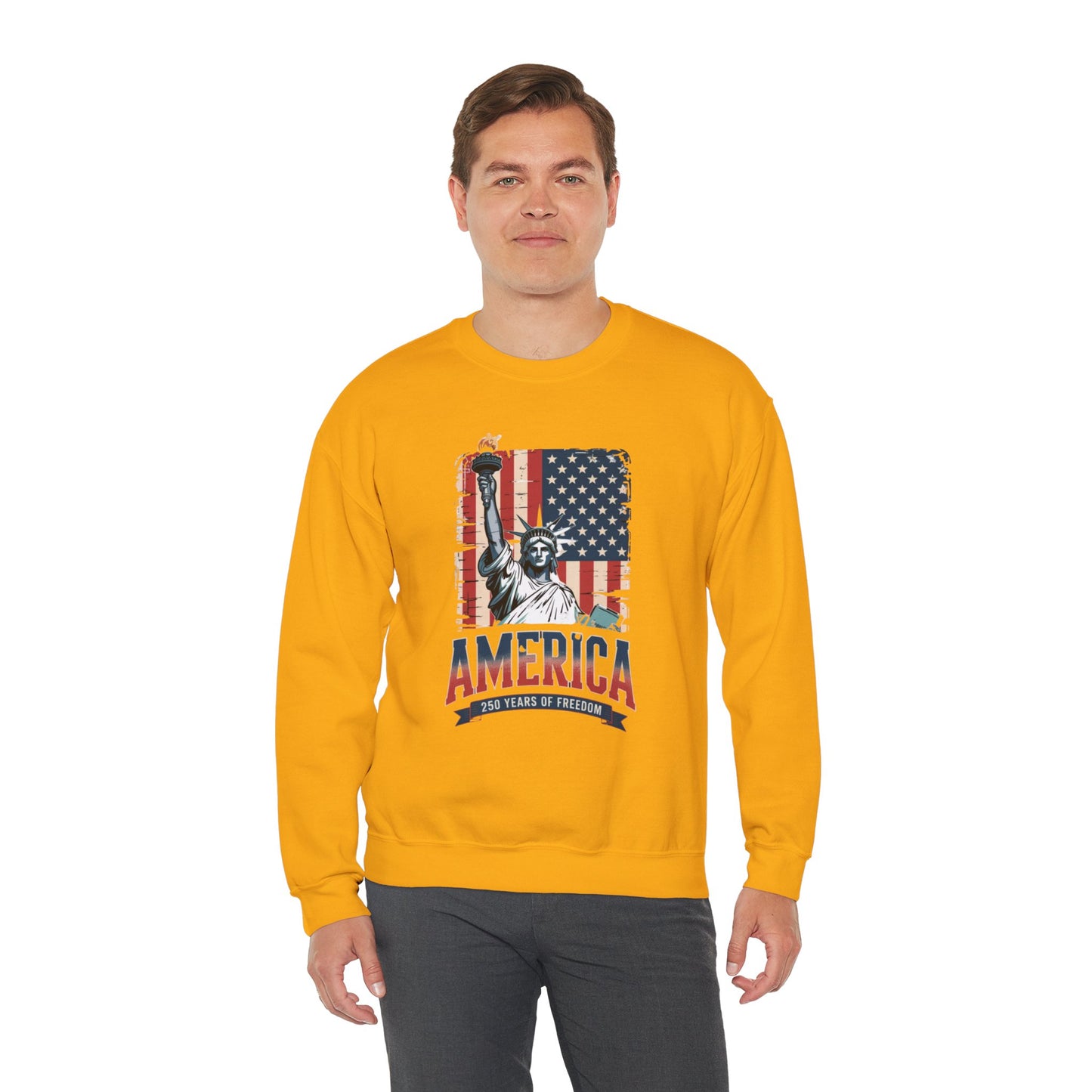 #250 Statue of Liberty American Flag 'America' Patriotic Independence Day Crewneck Sweatshirt