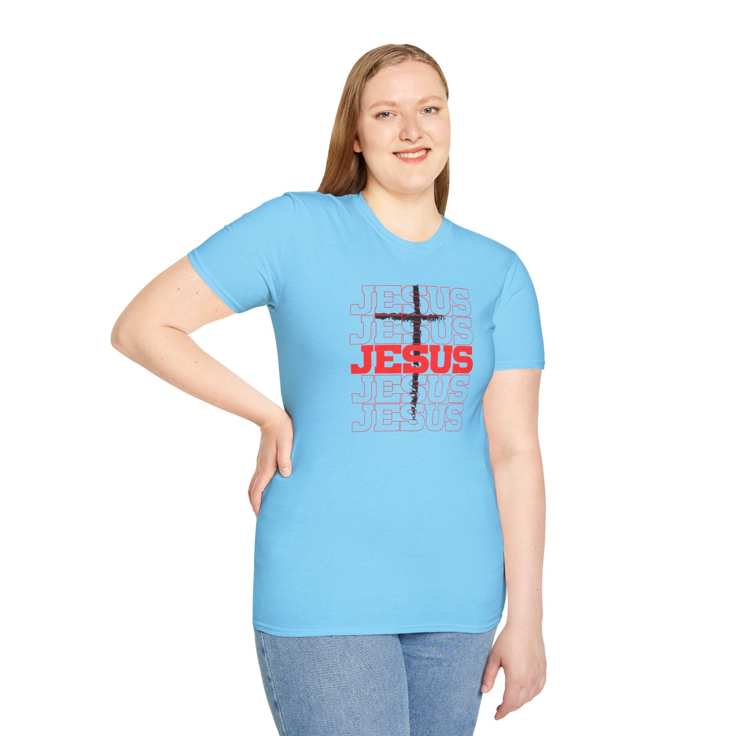 Jesus Cross Red Text Black Cross Graphic T-Shirt — Religious Faith Tee