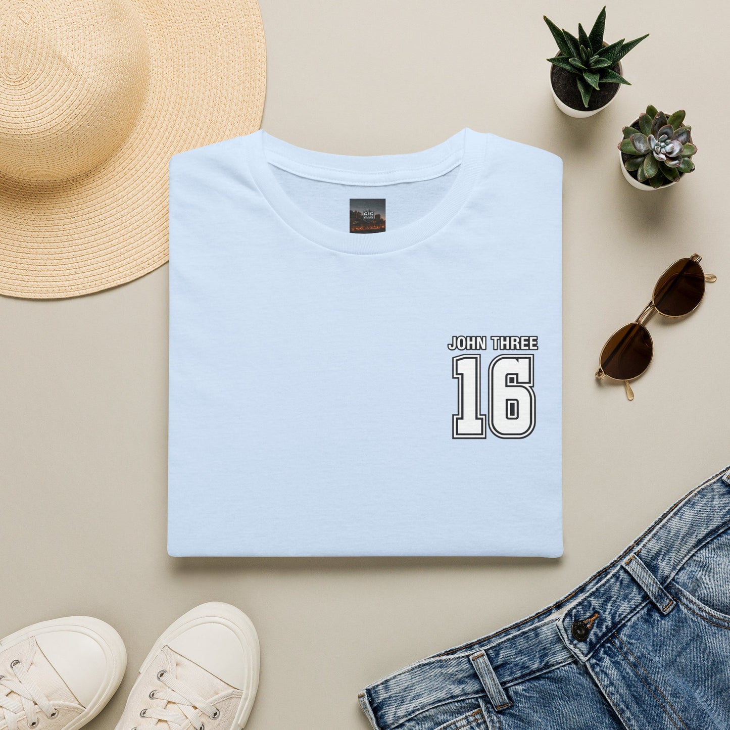 John Three 16 Chest and Back Jersey Print with Scripture Tee
