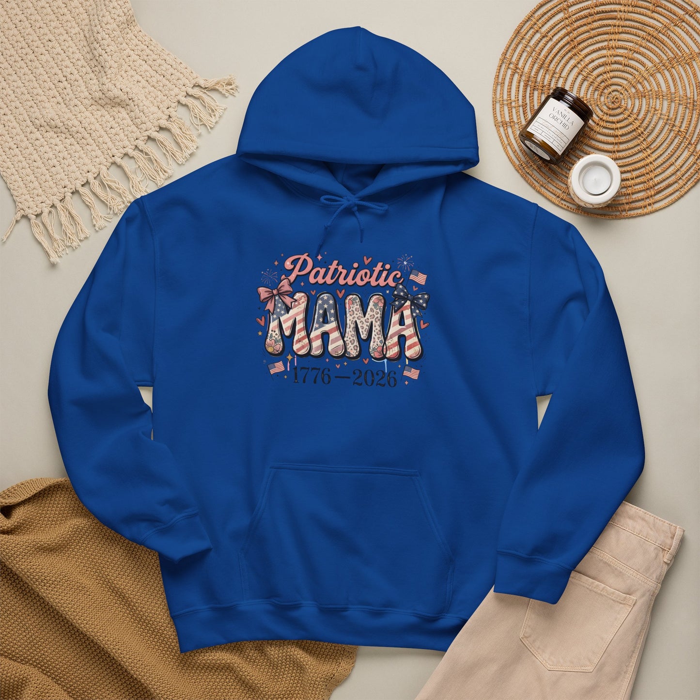 #250 Patriotic Mama 1776–2026 American Flag Hoodie