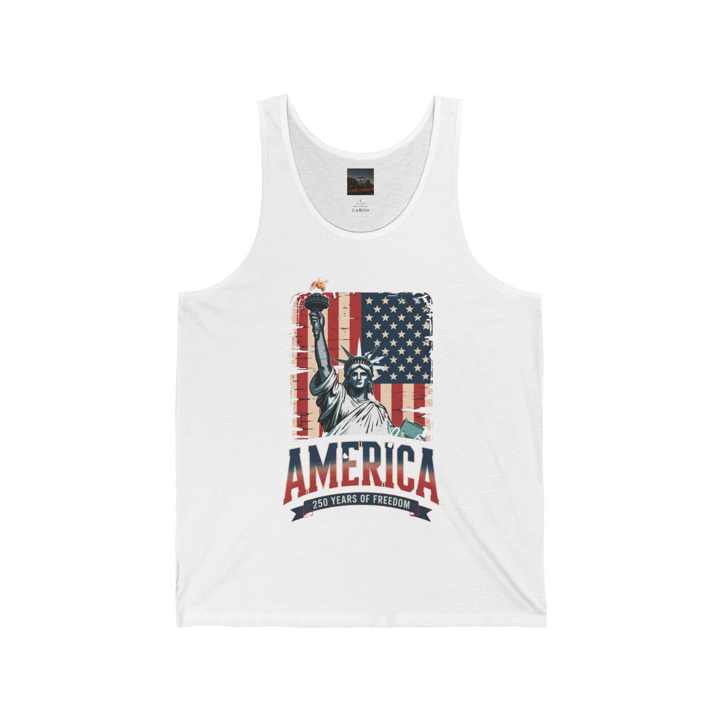 #250 Statue of Liberty American Flag 'America' Patriotic Independence Day Jersey Tank Top