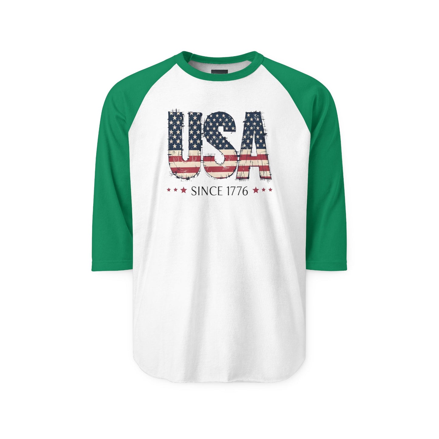 #250 USA Flag "USA Since 1776" Patriotic Raglan Shirt Baseball Tee