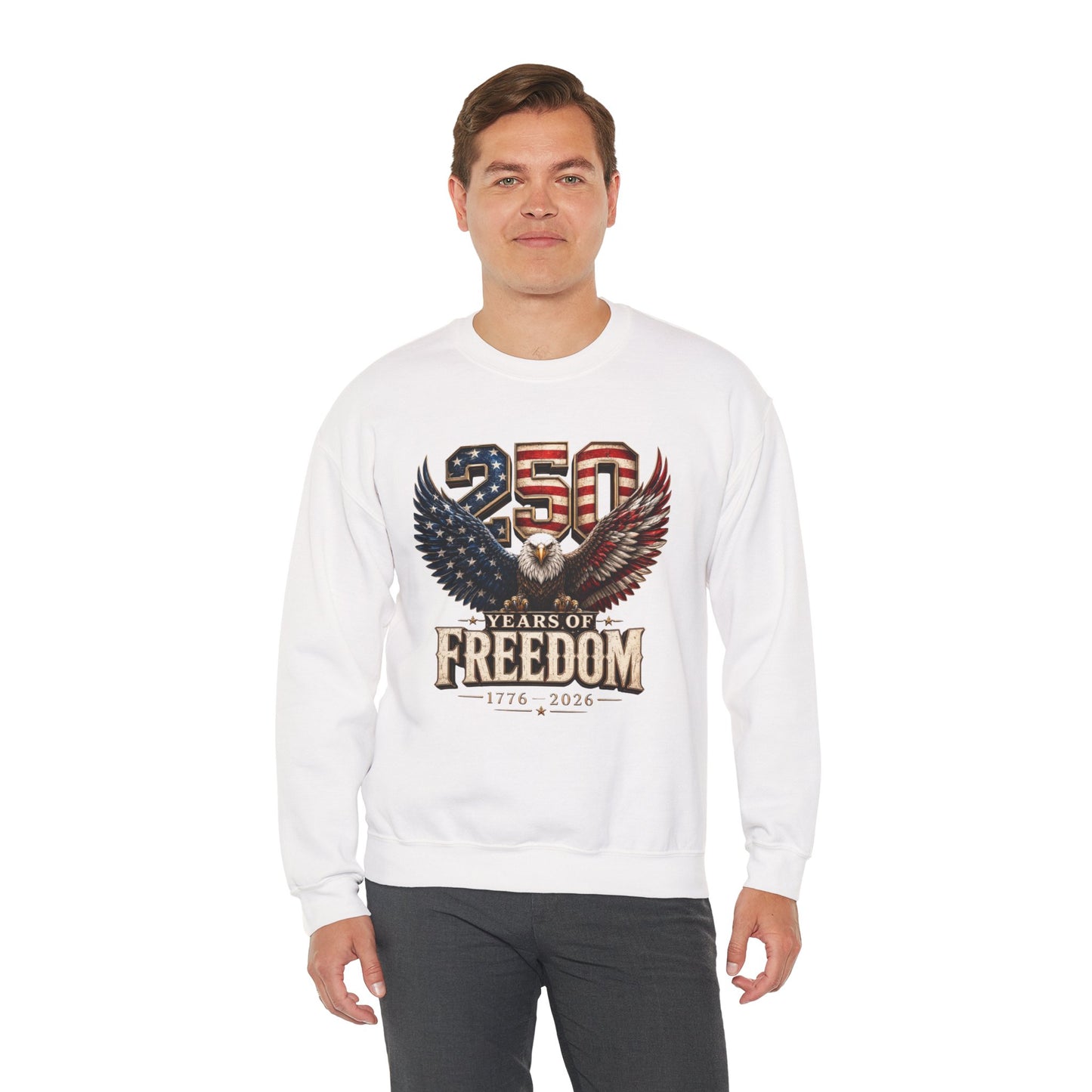 #250 250 Years of Freedom Eagle Patriotic American Flag Anniversary (1776–2026) Crewneck Sweatshirt