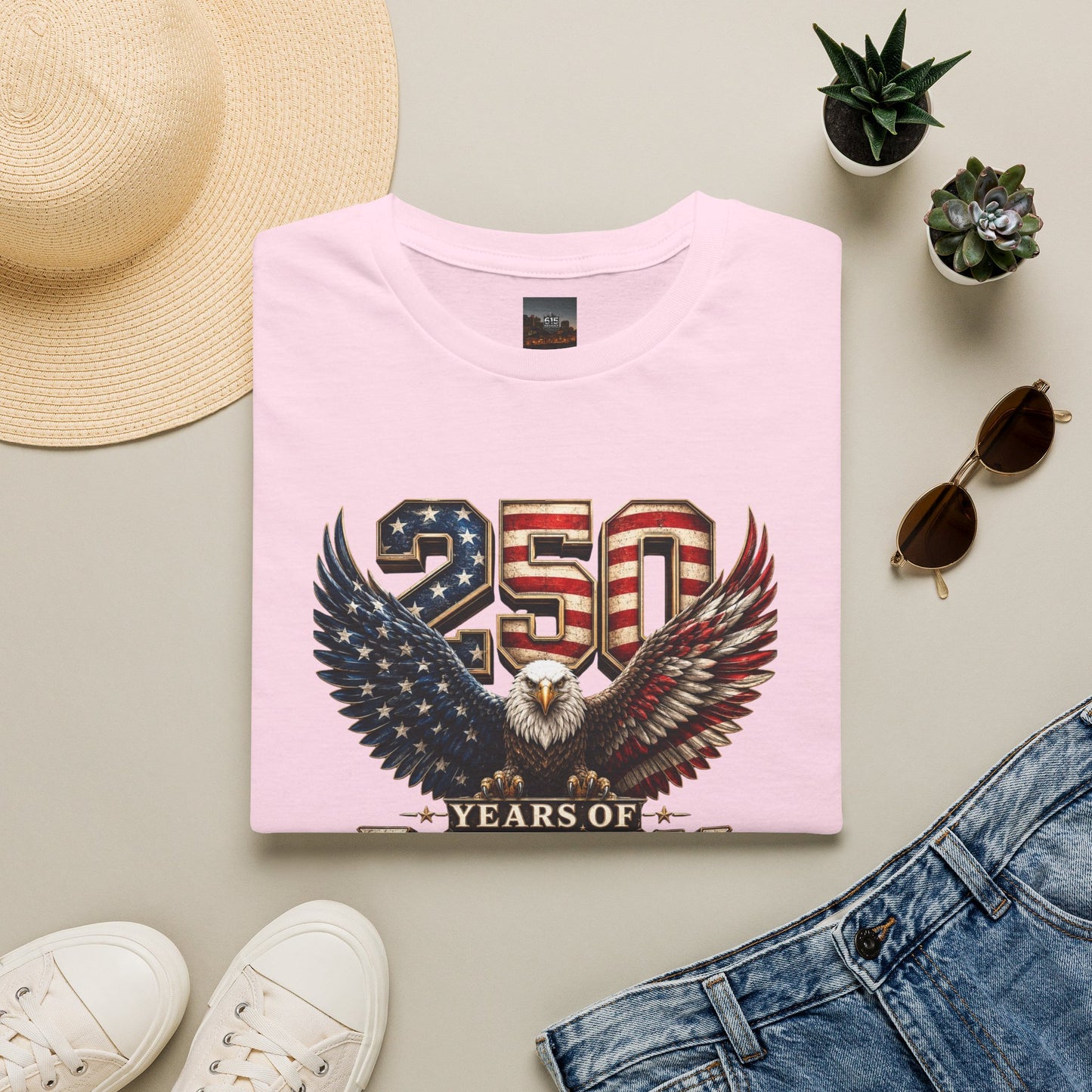 #250 250 Years of Freedom Eagle Patriotic American Flag Anniversary (1776–2026) T-Shirt