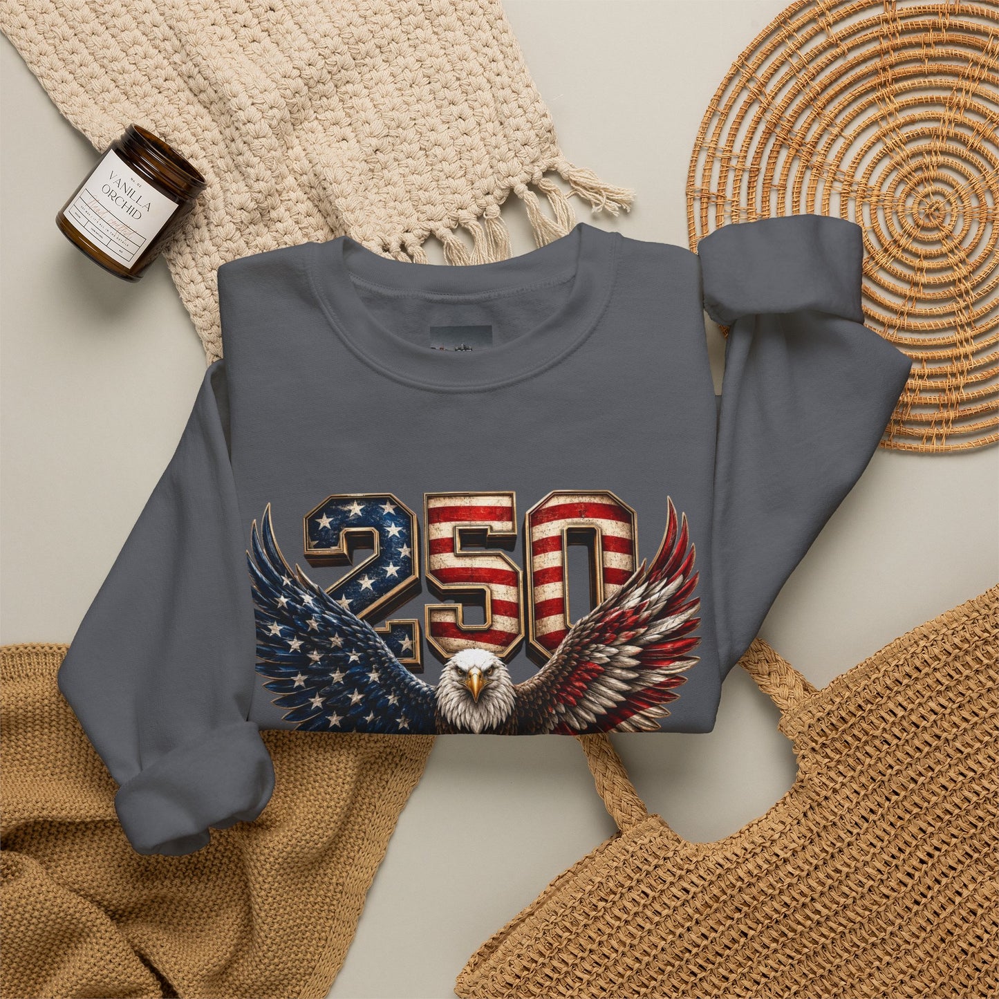 #250 250 Years of Freedom Eagle Patriotic American Flag Anniversary (1776–2026) Crewneck Sweatshirt