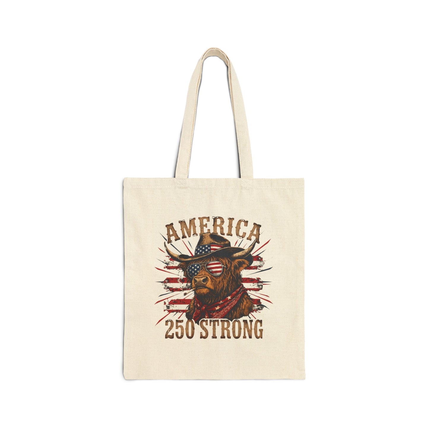 #250 America 250 Strong Patriotic Bull with American Flag Canvas Tote Bag