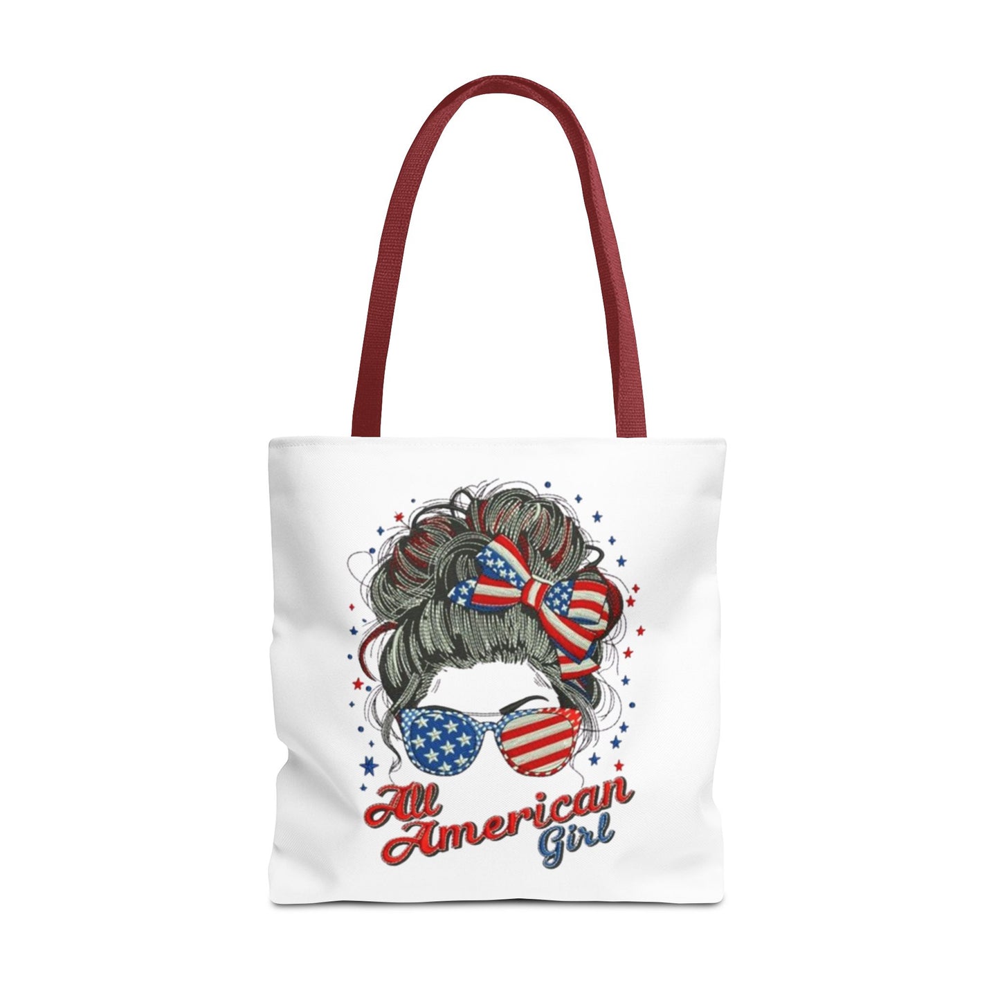 #250 "All American Girl" Patriotic Messy Bun Tote Bag