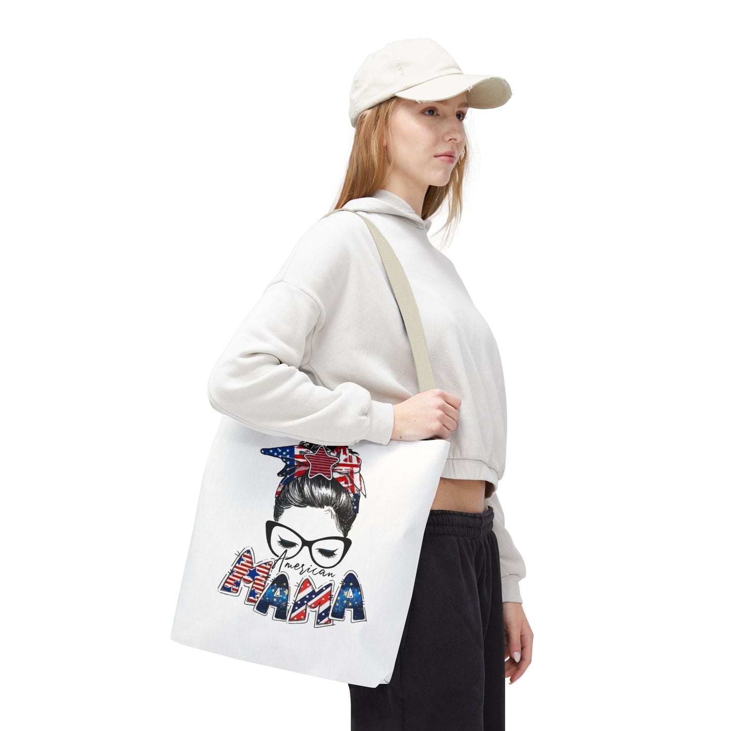 #250 Mama USA Flag Messy Bun Tote Bag