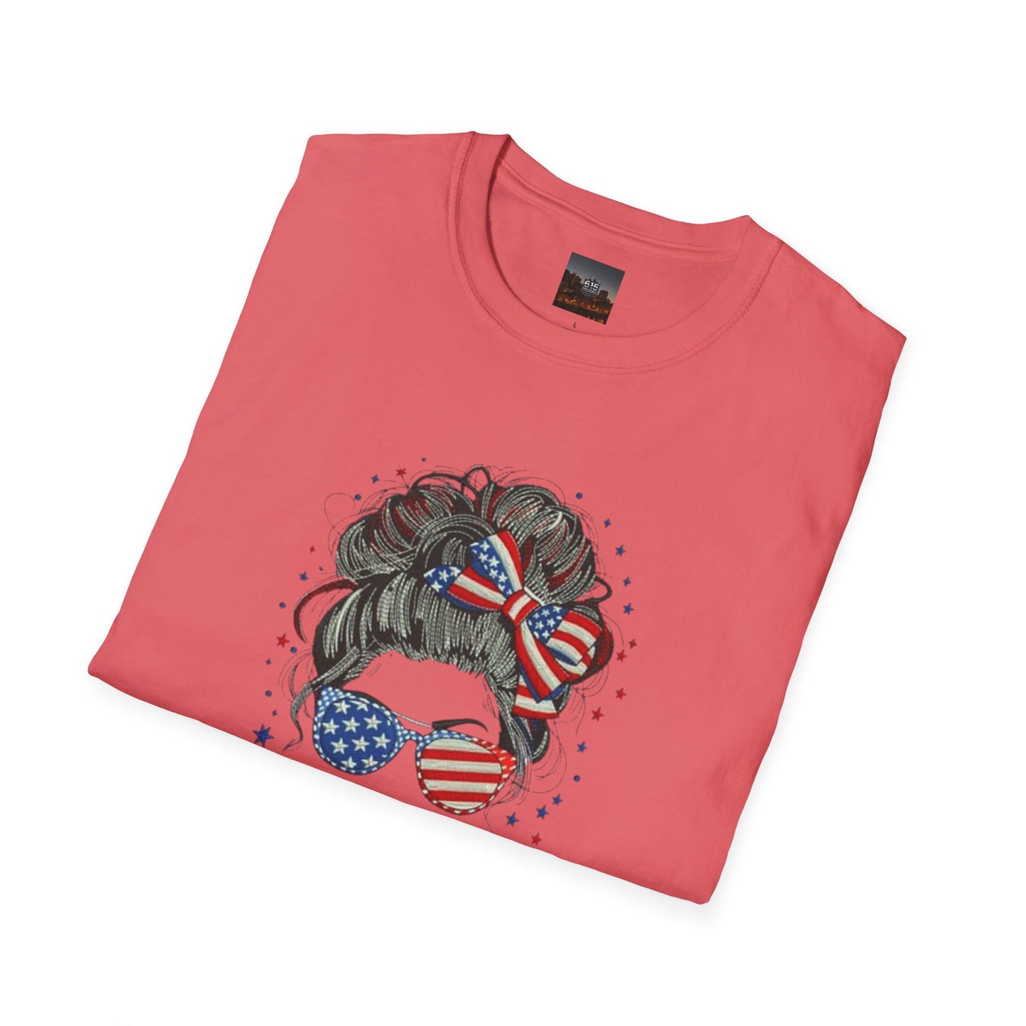 #250 "All American Girl" Patriotic Messy Bun T-Shirt