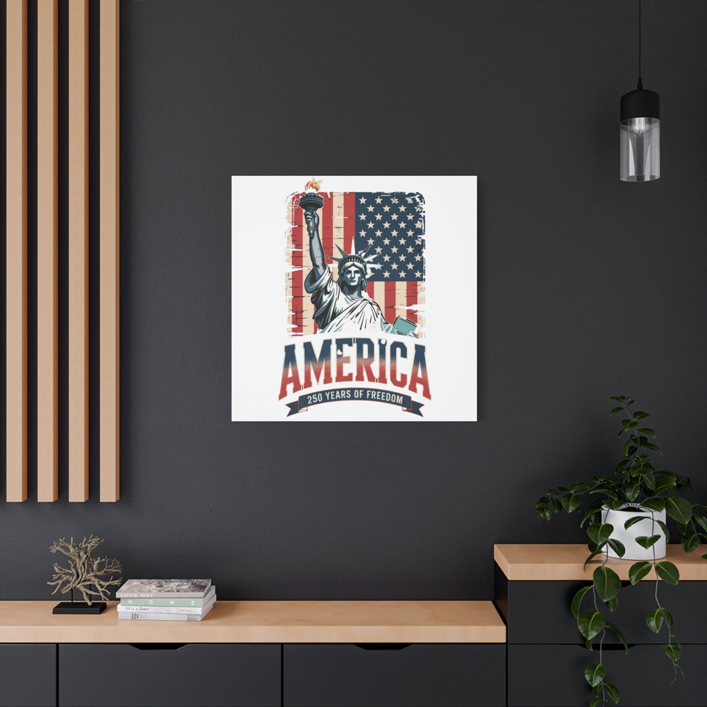 #250 Statue of Liberty American Flag 'America' Patriotic Independence Day Matte Canvas Wall Art