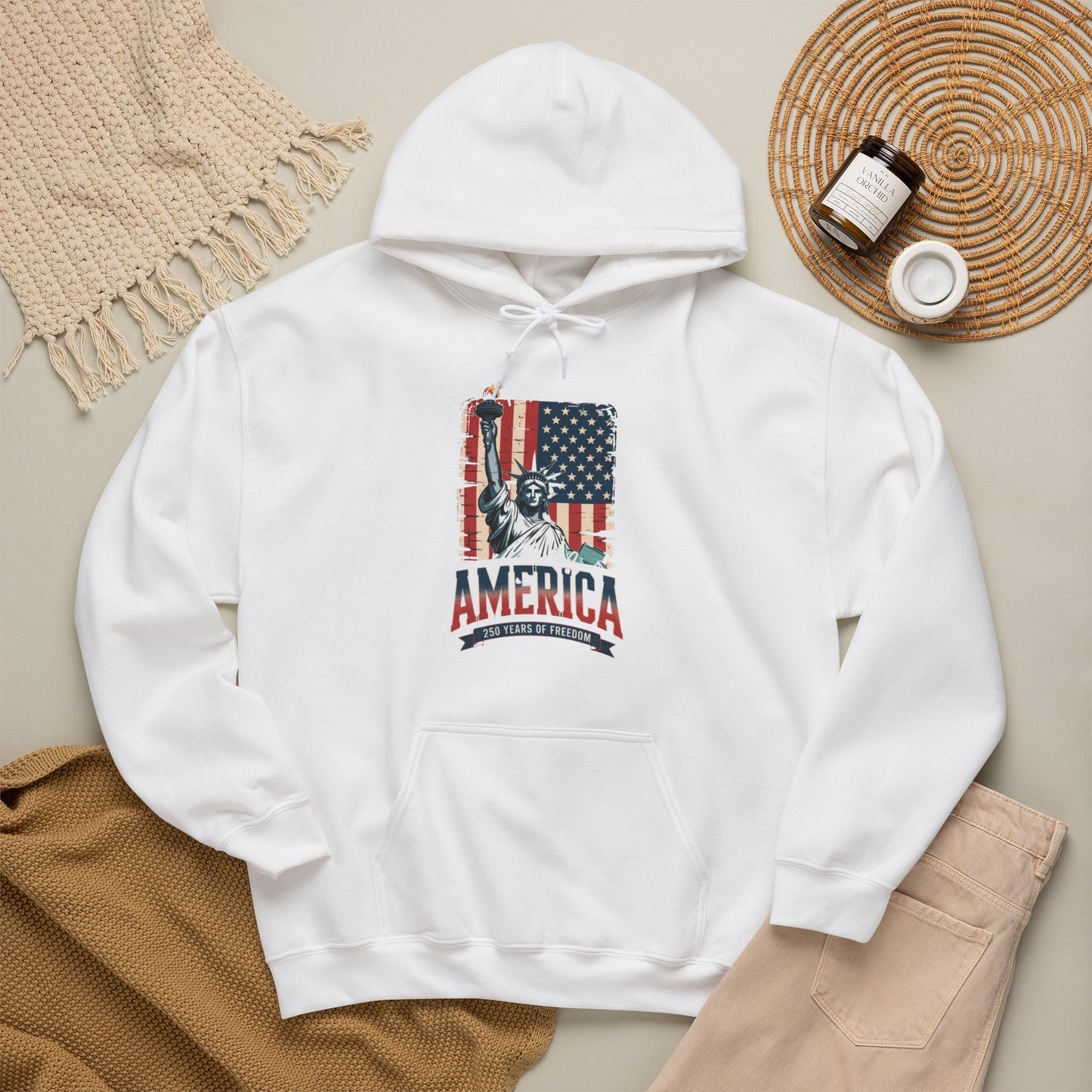 #250 Statue of Liberty American Flag 'America' Patriotic Independence Day Hoodie