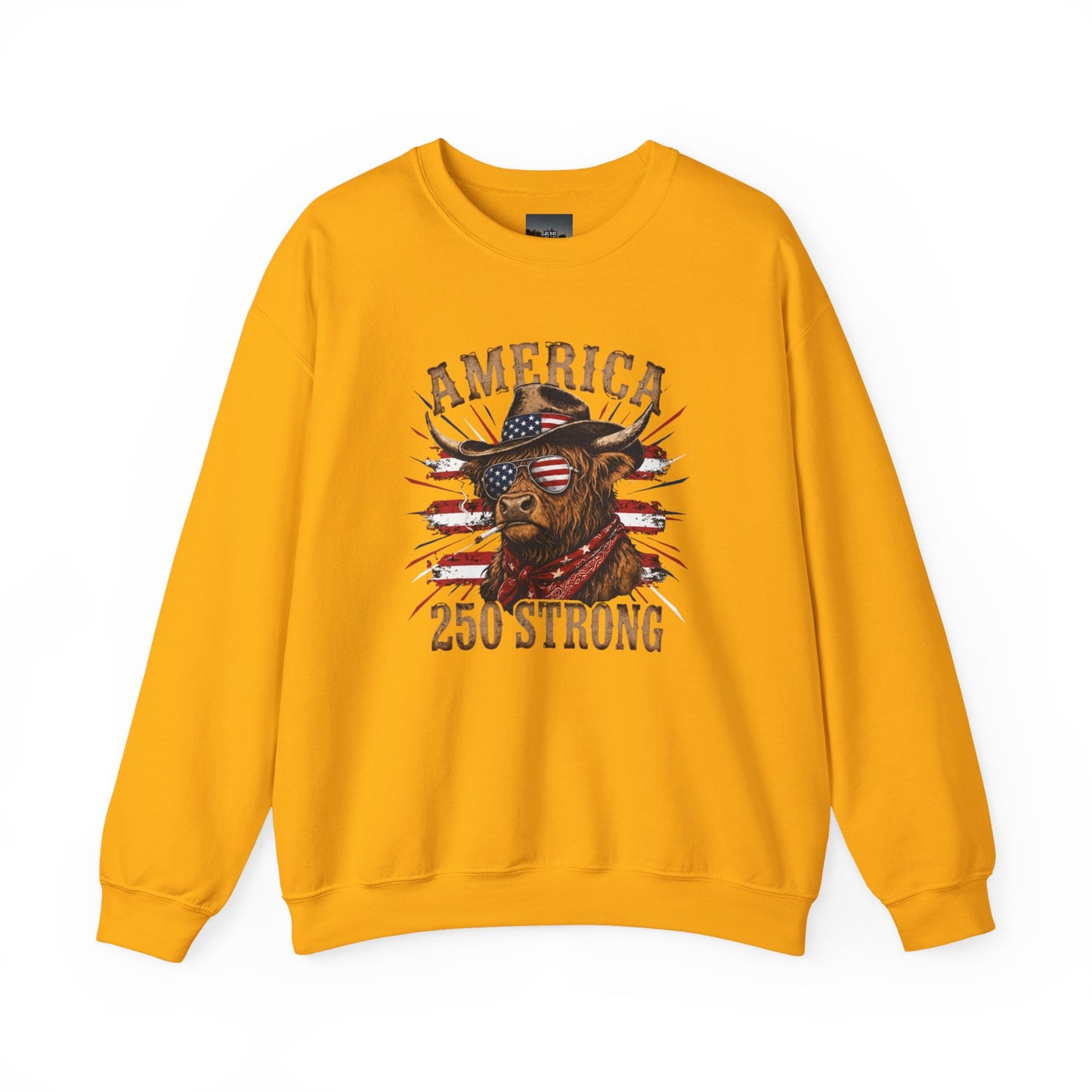 #250 America 250 Strong Patriotic Bull with American Flag Sweatshirt