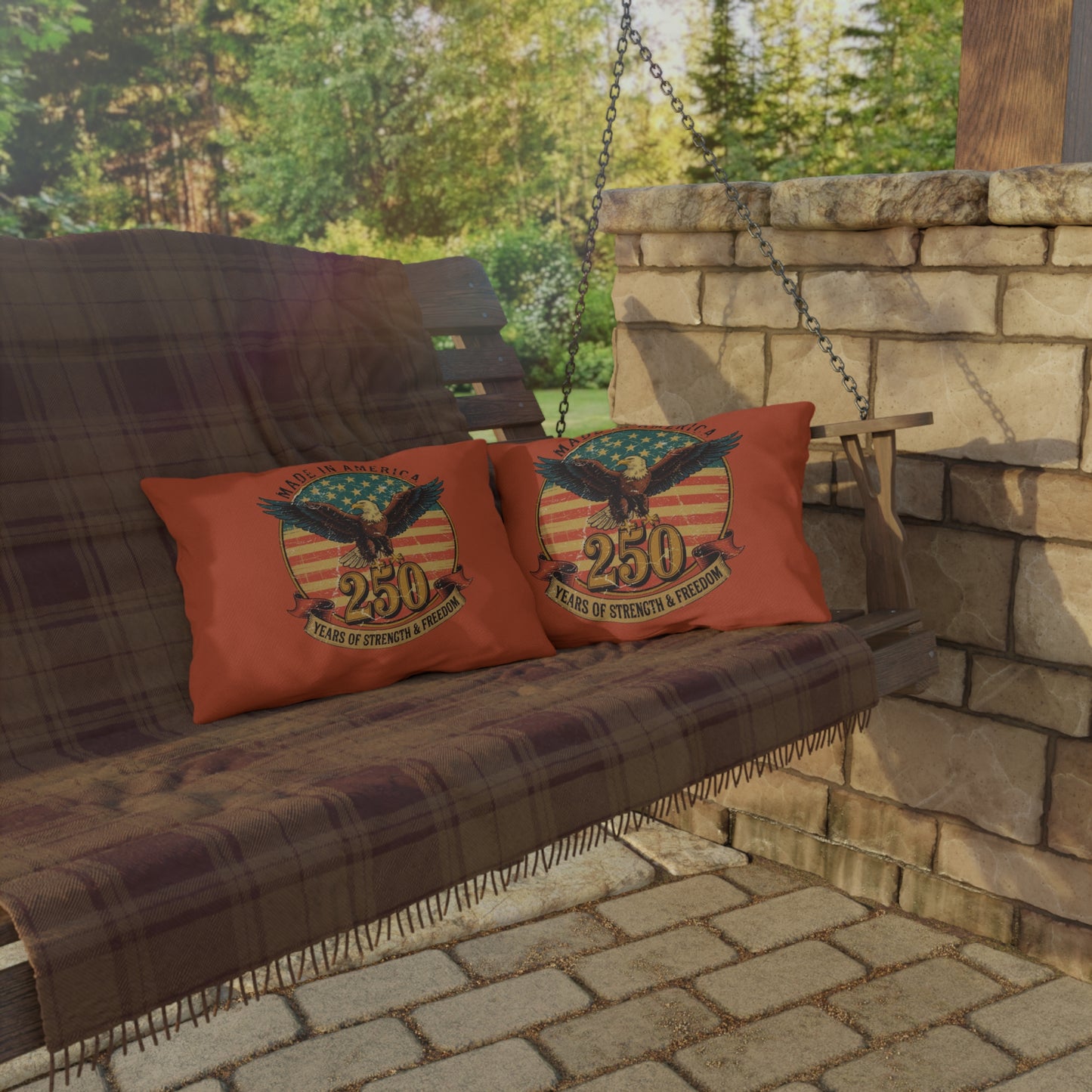 #250 Made in America Eagle 250th Anniversary Patriotic Outdoor Throw Pillow