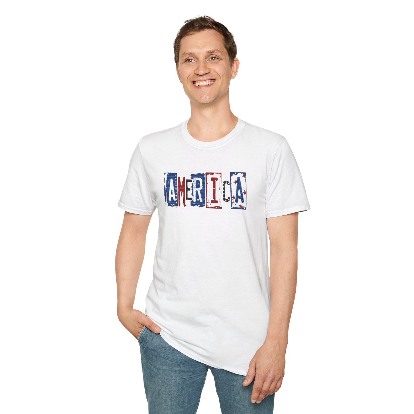 #250 America Retro Block Text Patriotic T-Shirt
