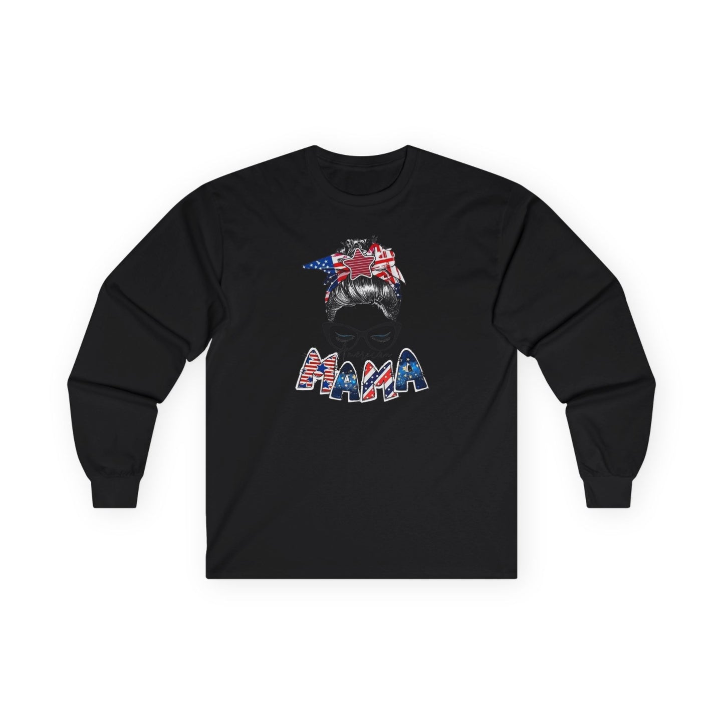 #250 Mama USA Flag Messy Bunn Long Sleeve Tee