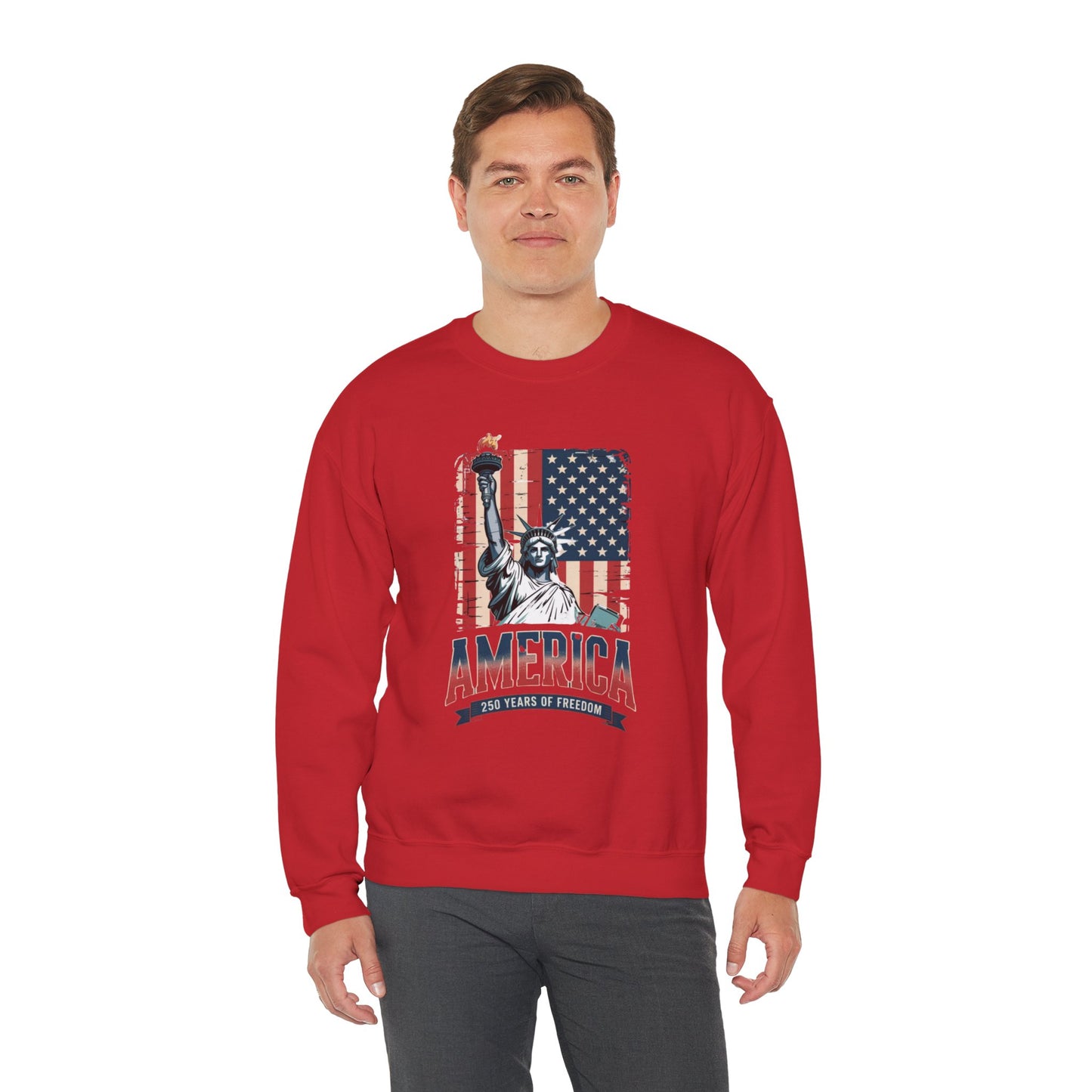 #250 Statue of Liberty American Flag 'America' Patriotic Independence Day Crewneck Sweatshirt