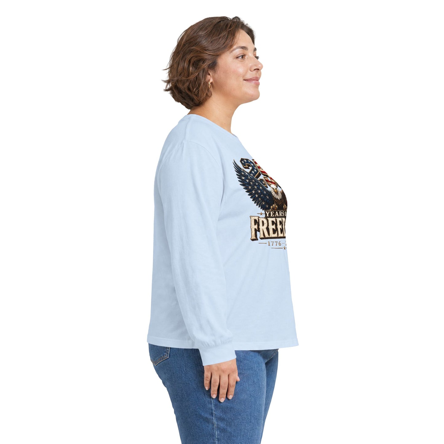 #250 250 Years of Freedom Eagle Patriotic American Flag Anniversary (1776–2026) Long Sleeve Tee