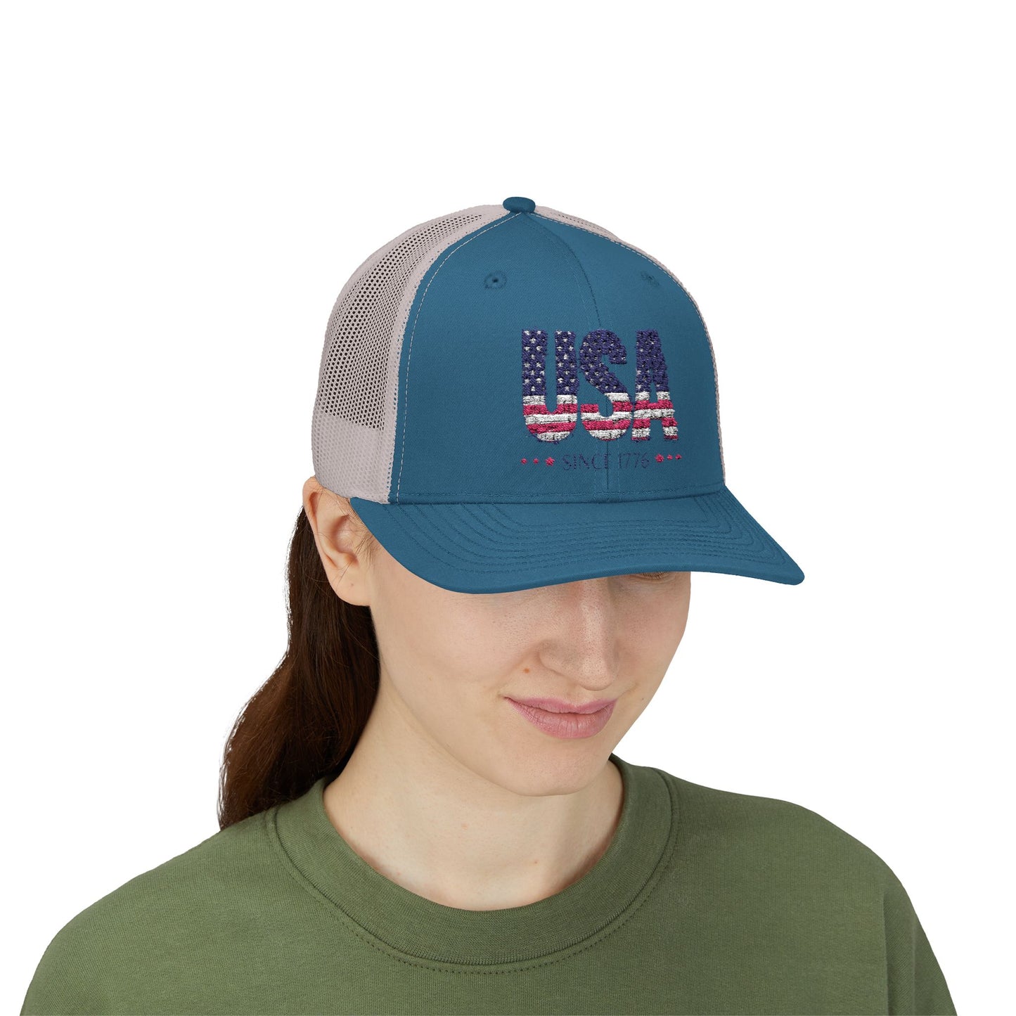 #250 USA Flag "USA Since 1776" Patriotic Snapback Trucker Cap