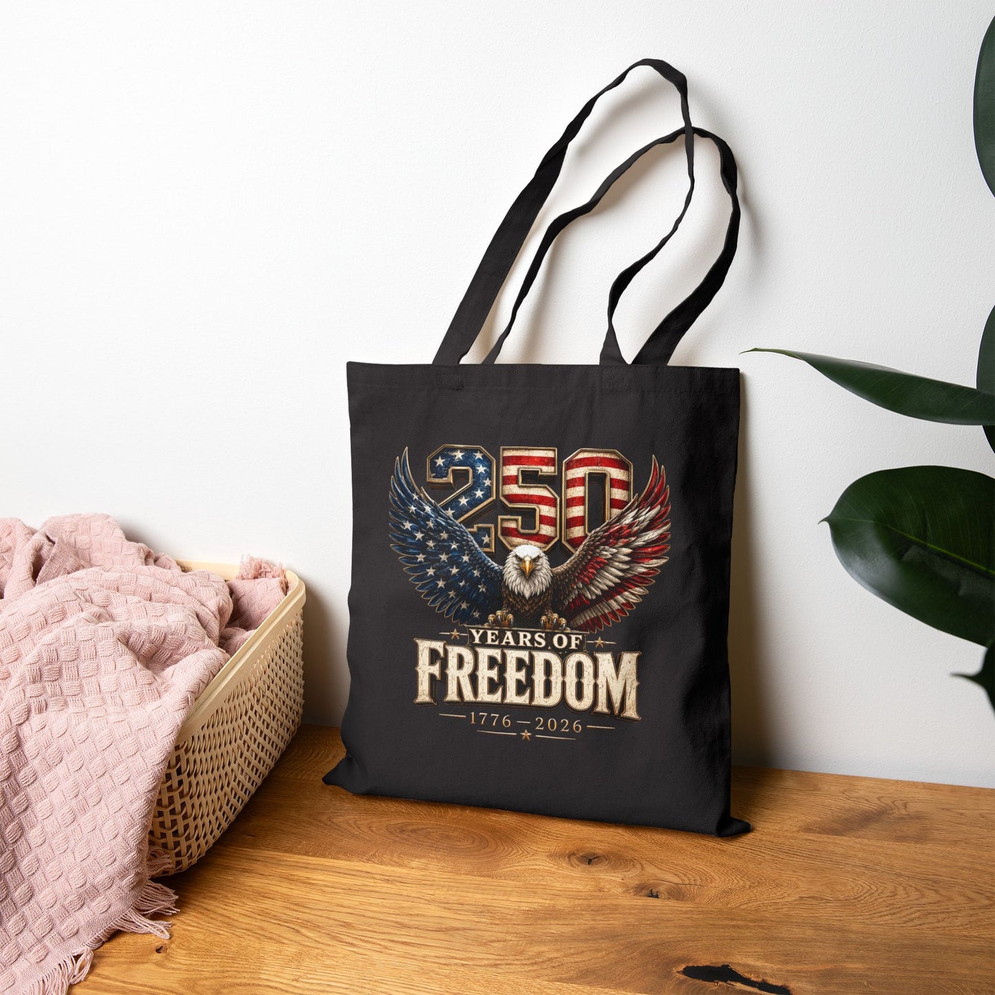 #250 250 Years of Freedom Eagle Patriotic American Flag Anniversary (1776–2026) Canvas Tote