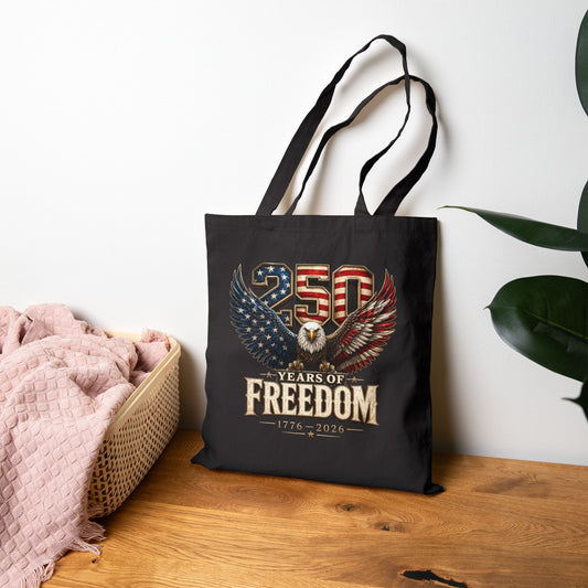 #250 250 Years of Freedom Eagle Patriotic American Flag Anniversary (1776–2026) Canvas Tote