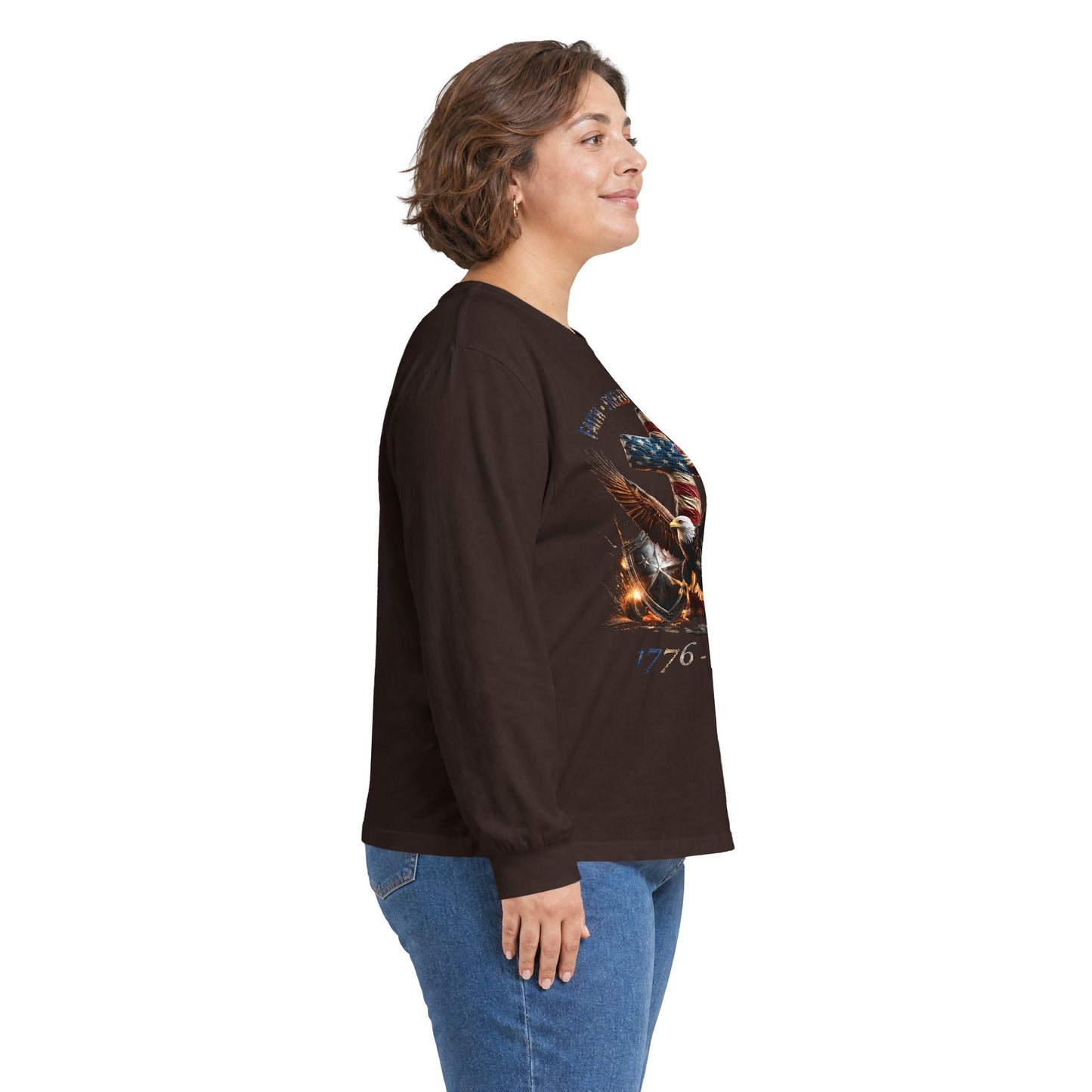 #250 Faith • Freedom 250 Years American Flag Cross & Eagle 1776-2026 Long Sleeve Tee