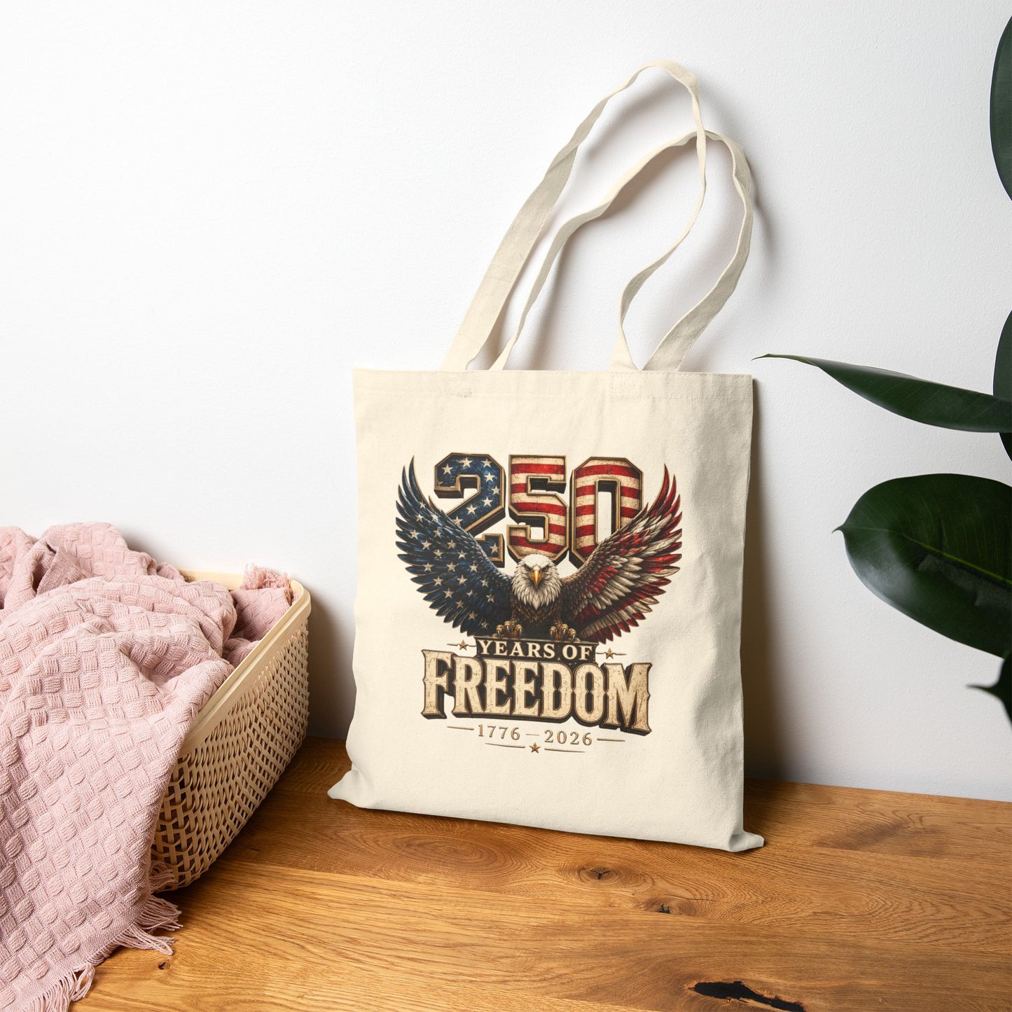 #250 250 Years of Freedom Eagle Patriotic American Flag Anniversary (1776–2026) Canvas Tote