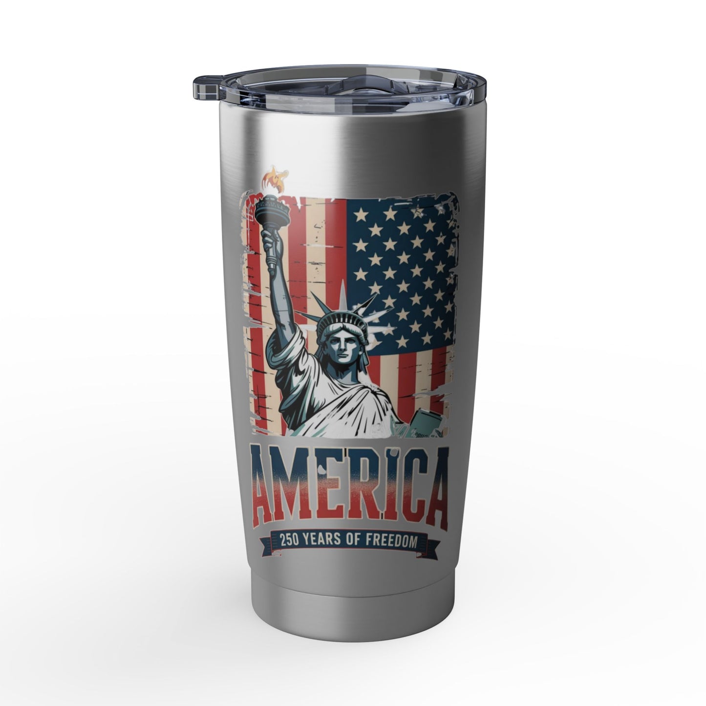 #250 Statue of Liberty American Flag 'America' Patriotic Independence Day Vagabond 20oz Tumbler Stainless Travel Cup