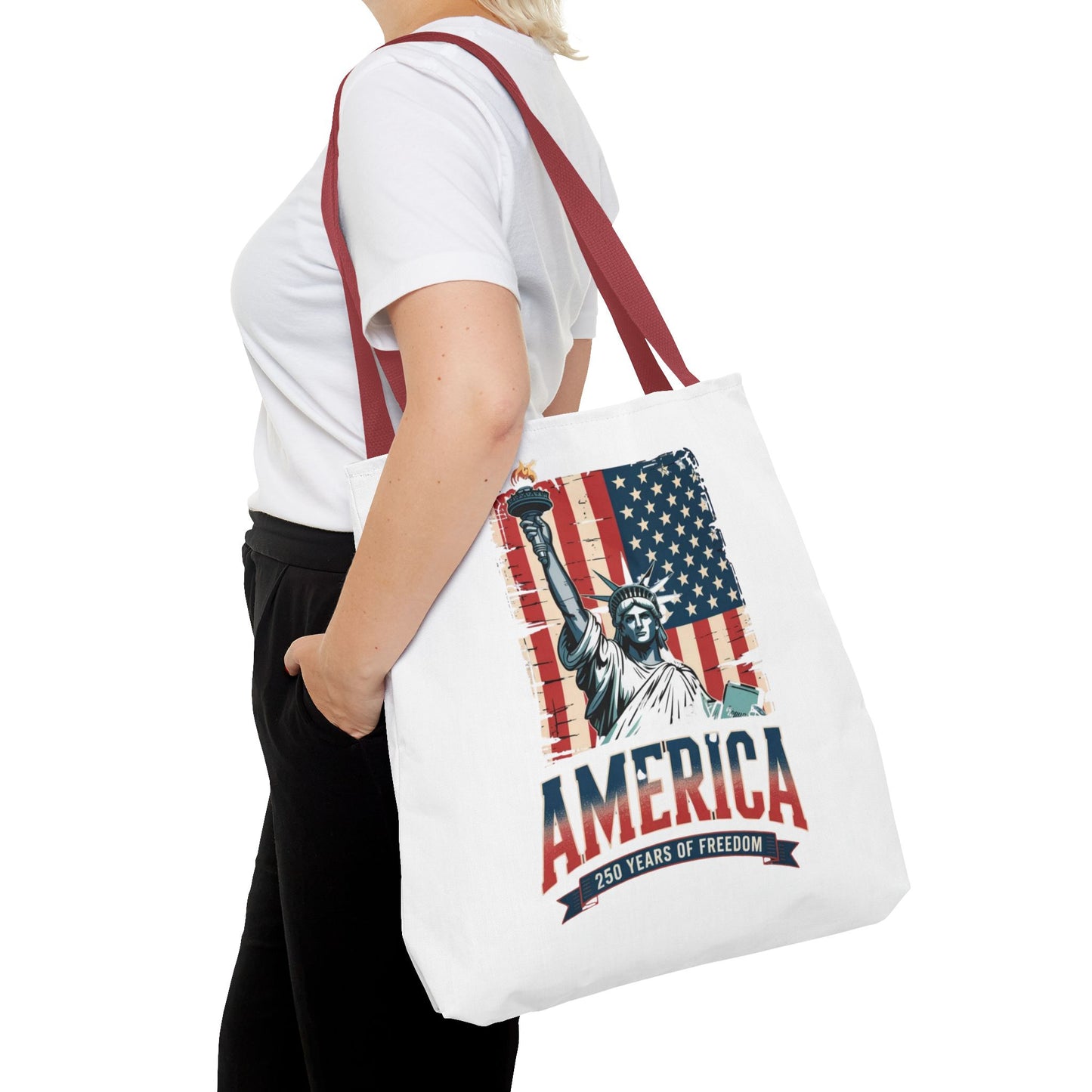 #250 Statue of Liberty American Flag 'America' Patriotic Independence Day Tote Bag