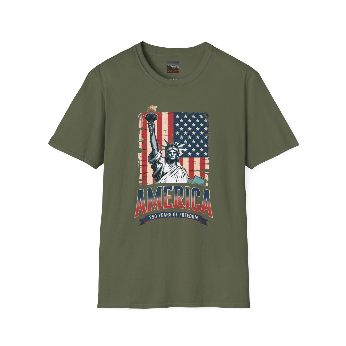 #250 Statue of Liberty American Flag 'America' Patriotic Independence Day T‑Shirt