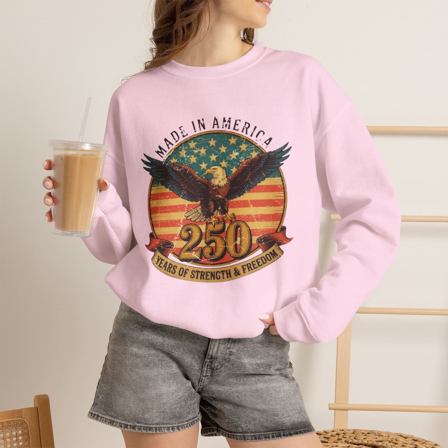 #250 Made in America Eagle 250th Anniversary Patriotic Crewneck Sweatshirt