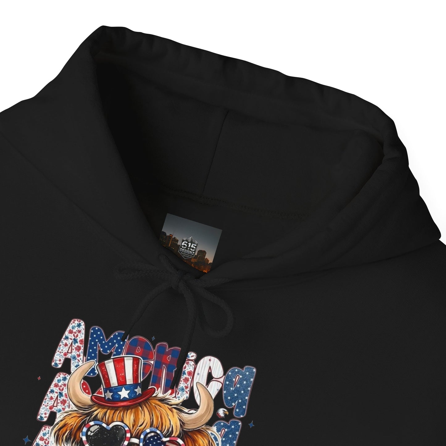 #250 American Flag Bubblegum Patriotic Highland Cow Hoodie