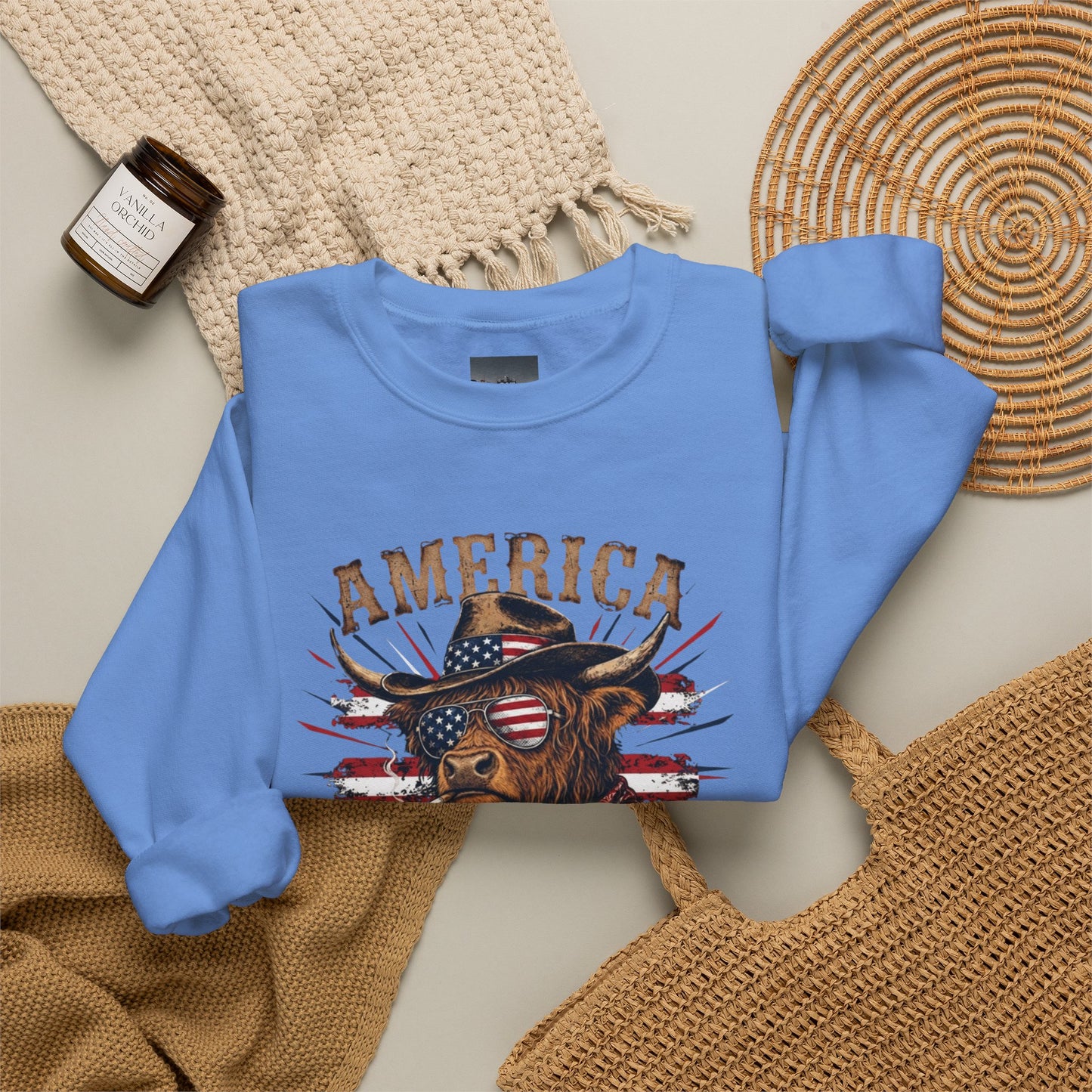 #250 America 250 Strong Patriotic Bull with American Flag Sweatshirt
