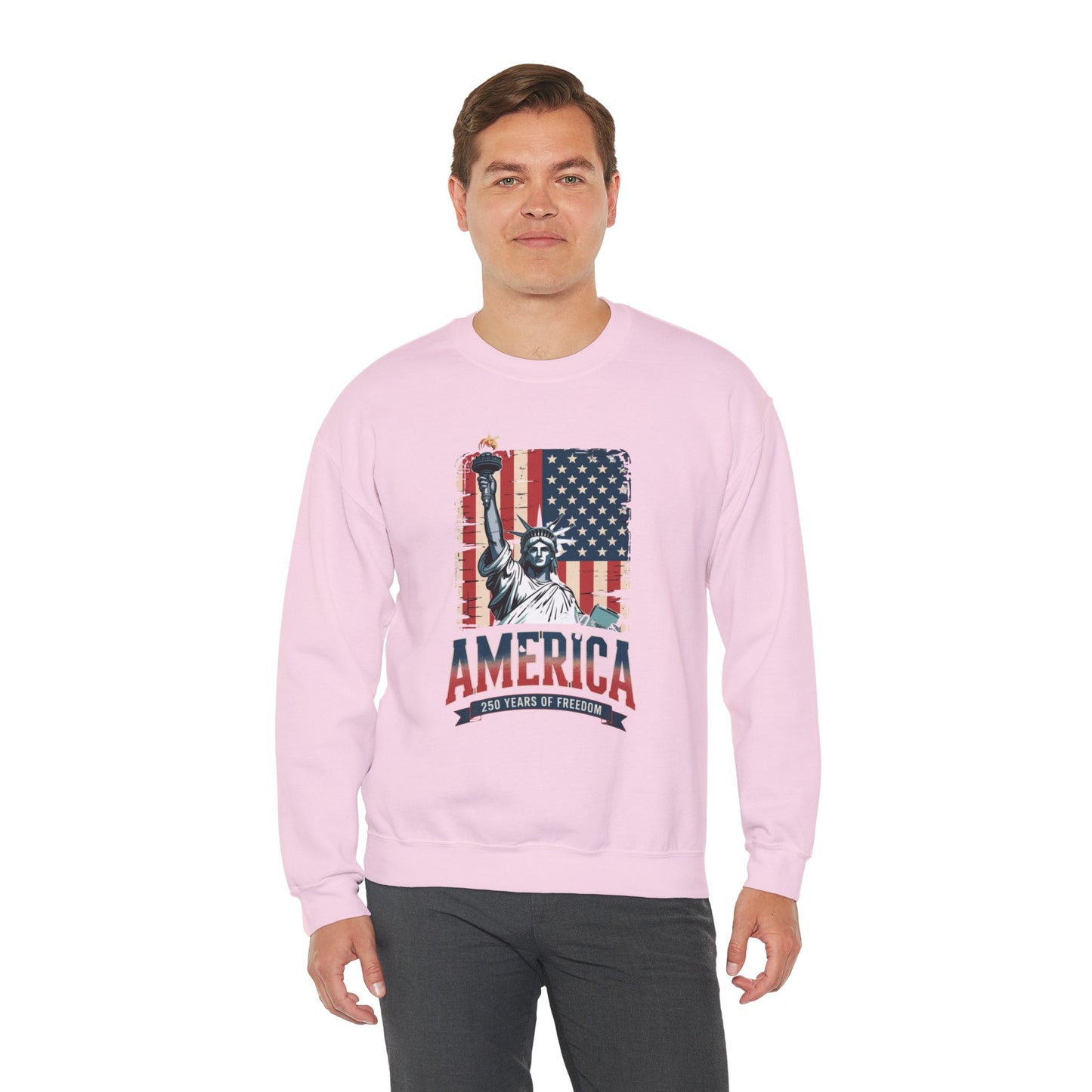 #250 Statue of Liberty American Flag 'America' Patriotic Independence Day Crewneck Sweatshirt