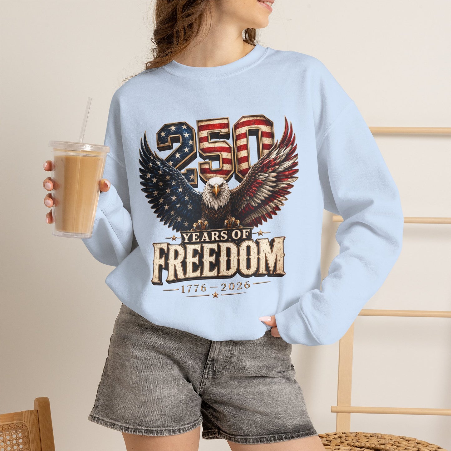 #250 250 Years of Freedom Eagle Patriotic American Flag Anniversary (1776–2026) Crewneck Sweatshirt