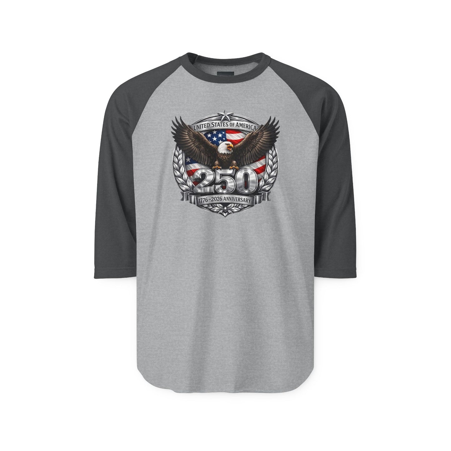 #250 Patriotic Bald Eagle 250 United States Emblem Raglan Shirt Baseball Tee